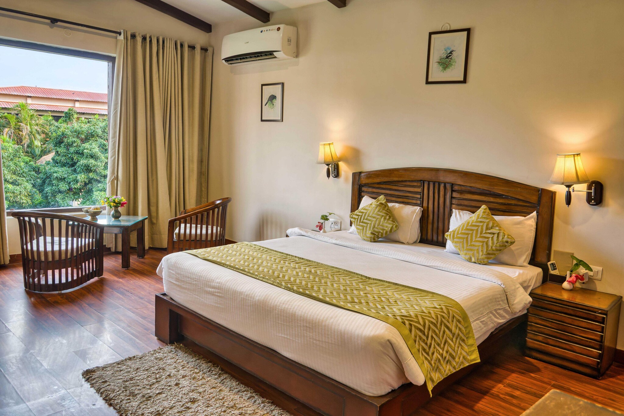 Comfortable Accommodations: Luxury Room at Sunday Alaya Hotel & Resort in Corbett offers family rooms with air-conditioning, private bathrooms, and free WiFi. Each room includes a work desk, seating area, and TV.
Exceptional Facilities: Guests can enjoy an infinity swimming pool, fitness centre, and lush garden. The hotel features a family-friendly restaurant serving Chinese, Indian, and international cuisines, alongside a bar offering cocktails.
Dining Experience: Breakfast options include continental, buffet, vegetarian, vegan, and kosher. Lunch and dinner are available in traditional, modern, and romantic settings.
Convenient Location: Located 75 km from Pantnagar Airport, the hotel provides a 24-hour front desk, housekeeping, room service, and luggage storage.
Unmarried couples are warmly welcome at this property.
Guests with local ID proof are warmly welcome.
Early Check-In Policy: A full day’s room rate will be charged for check-ins before 6:00 AM. Complimentary early check-in is available between 6:00 AM and 10:00 AM, subject to room availability.
Check-in is only available to guests aged 18 and above. Please provide a government-issued ID to confirm your age.