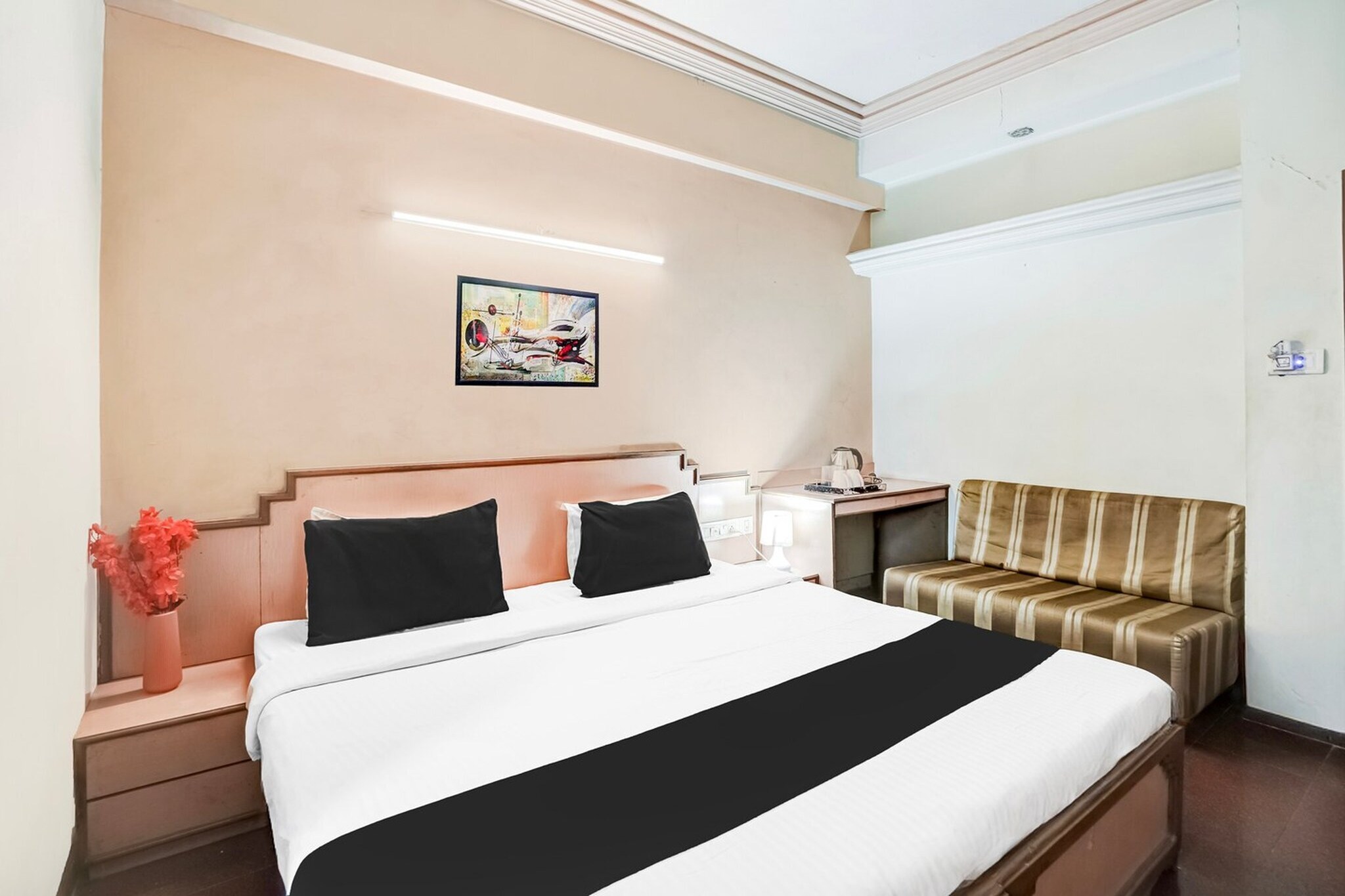 Comfortable Accommodations: Super Hotel O Jamalpur Ahmedabad Formerly Hotel Peace in Ahmedabad offers family rooms with air-conditioning, private bathrooms, work desks, and seating areas. Each room includes free toiletries, a bath or shower, TV, tiled floors, and a wardrobe.
Convenient Facilities: Guests benefit from a 24-hour front desk, housekeeping service, room service, and luggage storage. The hotel provides a welcoming environment with English, Gujarati, and Hindi spoken at reception.
Prime Location: Located 10 km from Sardar Vallabhbhai Patel International Airport, the hotel is near attractions such as Sabarmati Riverfront (2 km), Gandhi Ashram (9 km), and IIM (7 km).
We’re sorry, but we are unable to accommodate unmarried couples at this property.
Guests with local ID proof are warmly welcome.
Apologies, but we are currently unable to host foreign nationals at this property.
Early Check-In Policy: A full day’s room rate will be charged for check-ins before 6:00 AM. Complimentary early check-in is available between 6:00 AM and 10:00 AM, subject to room availability.
Check-in is only available to guests aged 18 and above. Please provide a government-issued ID to confirm your age.