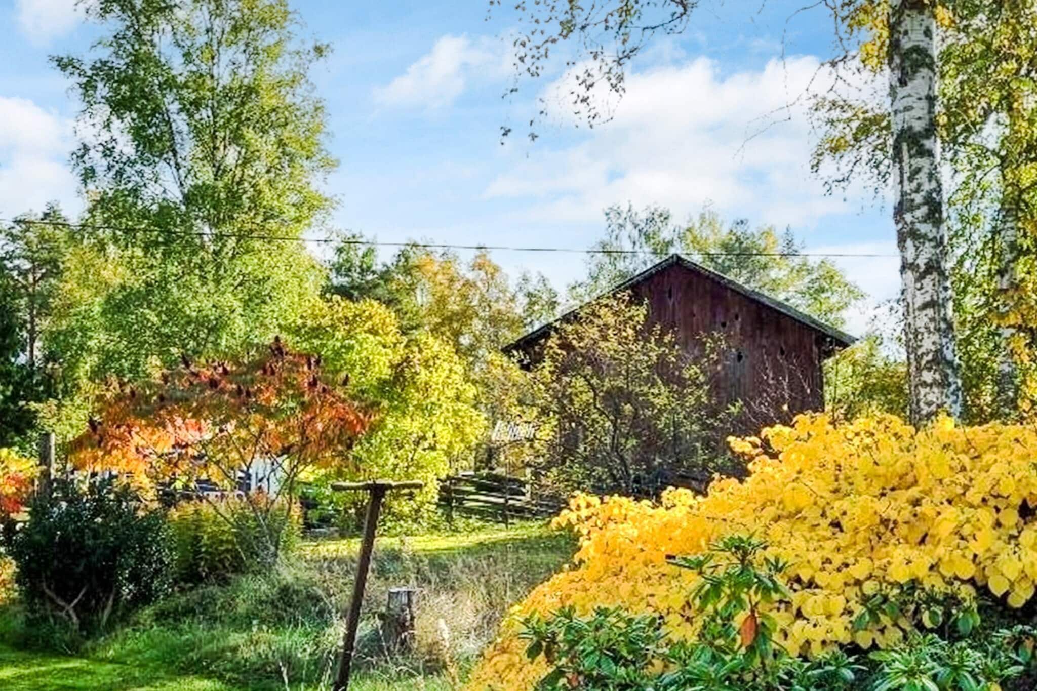 Annex: (toilet)\n\nKitchen(cooker(electric), coffee machine, microwave, fridge-freezer, water from well), Living/bed room(double folding bed, TV(swedish TV channels)), bedroom(single bed), bedroom(double folding bed), bathroom(washbasin, shower), heating(electric), garden, garden furniture, parking, deckchairs