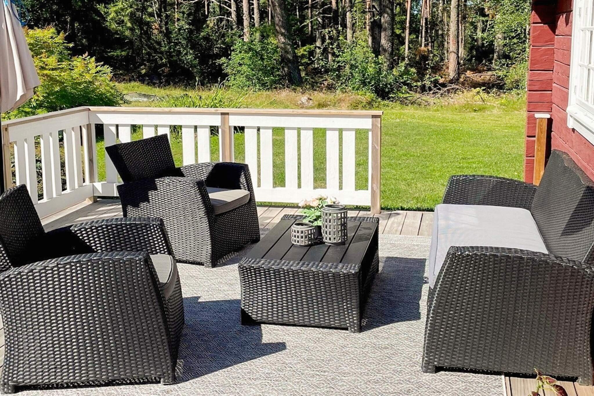 Annex: (double bed)\n\nKitchen(cooker(electric), coffee machine, microwave, fridge-freezer, water from well), Living/bed room(TV(swedish TV channels)), bedroom(2x single bed), bathroom(washbasin, shower, toilet, washing machine), balcony, heating(electric), garden furniture