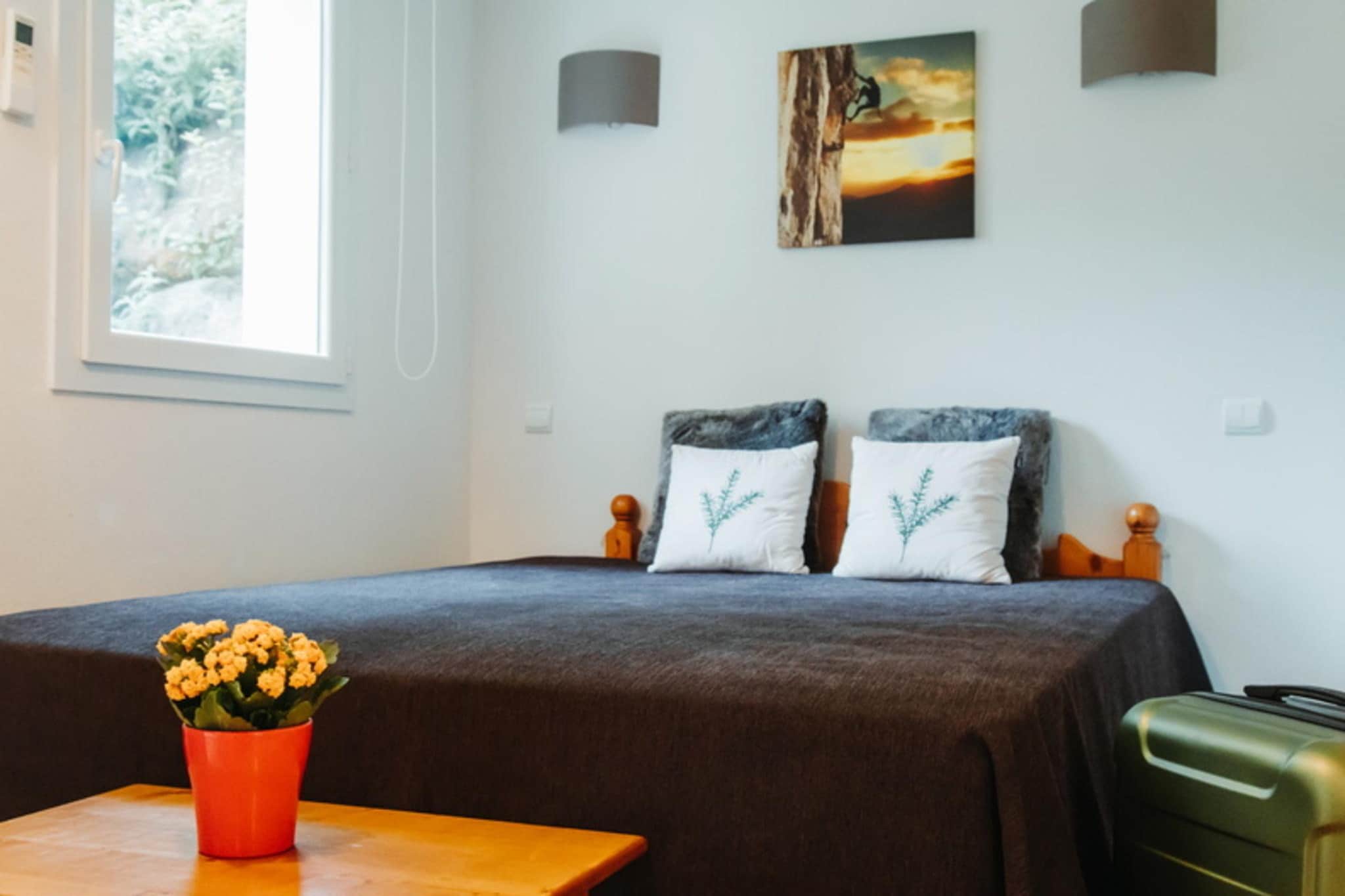 Living room(double sofa bed, TV, dining table, seating area), open kitchen(hob(electric), electric kettle, toaster, coffee machine, microwave, fridge-freezer), bedroom(double bed(160 x 200 cm)), bathroom(bathtub or shower, washbasin, toilet, hairdryer), Internet access, balcony, parking, swimming pool(shared with other guests, outside)