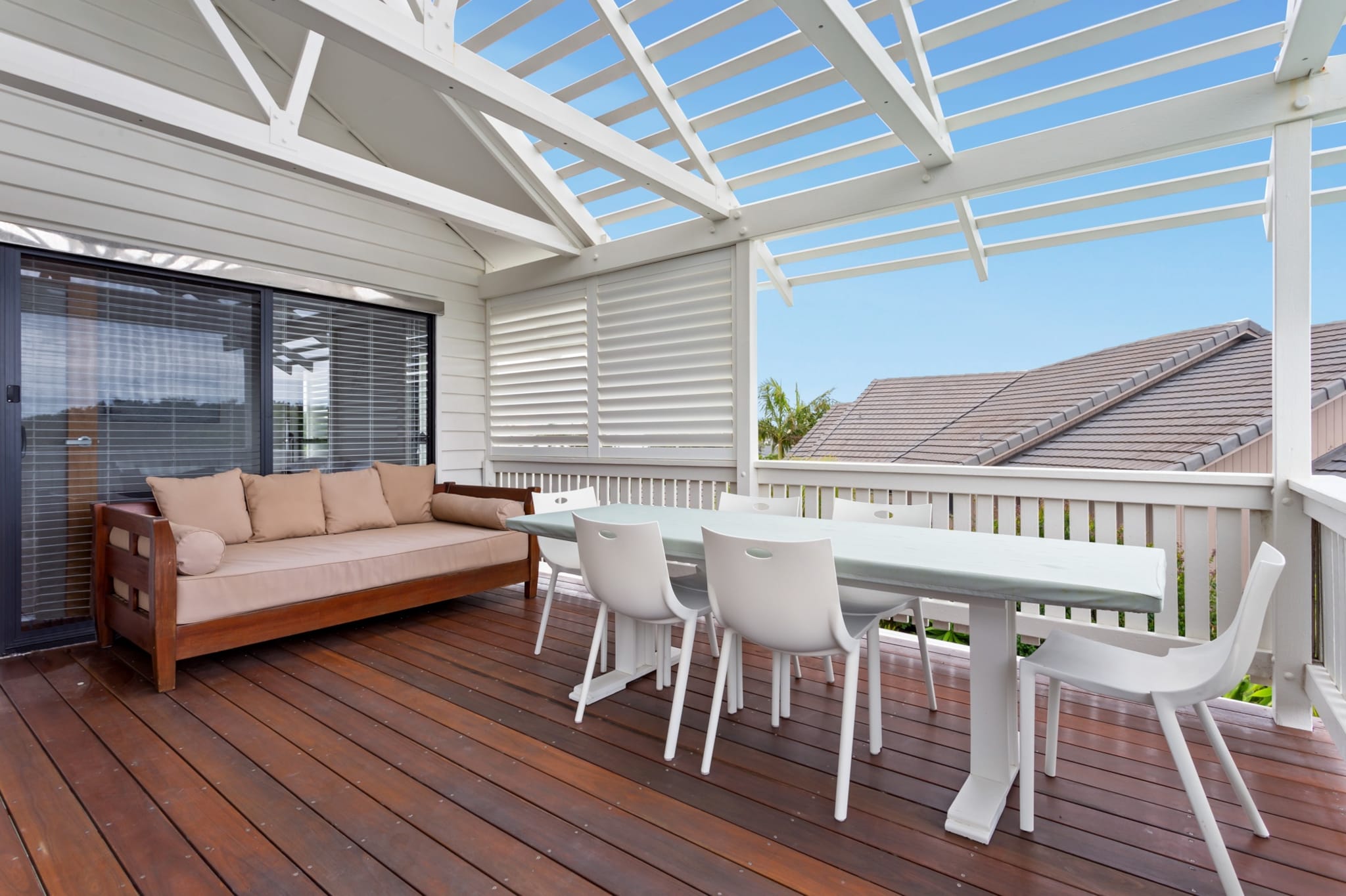 Escape to the seaside in this elegant 3-bed house with a stunning pool. Located within a short walk to the extensive beachside and local shops immerse yourselves in the wonder of Warana. Featuring a sleek modern design this coastally decorated home has numerous communal spaces that weave the outside in. With extensive outdoor seating and an exquisite pool situated at the edge of the spacious yard, embrace the calm lifestyle of oceanside living.
The space
Sophisticatedly designed, this stunning coastal home makes effective use of its spaces to create an open and breezy ambience. Bathed in natural light, the house features an open deck, two living rooms, an enclosed seating area with a hammock and an elegant pool. In conjunction with the cosy bedrooms and ensuites, indulge yourself in the thoughtful elegance of this property.
 
General
- Bright 3-bedroom, 3-bathroom House
- Garage spaces are available
- Wi-Fi is provided
- Outdoor patio with a hammock
- Entertainment area with outdoor seating
- Upstairs deck with outdoor table and seating
- Upstairs fireplace with firewood available
- Spacious backyard with an elegant pool available
- Air conditioning and heating available
- Self check-in
 
Bedroom & bathroom
- Bedroom 1: 1x Double Bed with an ensuite
- Bedroom 2: 1x Double Bed
- Bedroom 3: 2x Double Bed with an ensuite
- Main bathroom with a bathtub and separate shower
- Laundry room available
 
Kitchen
- Fully stocked kitchen with modern appliances
- Kettle, toaster and microwave available
- Oven and gas stovetop available
- Dishwasher available
 
Living Room
- TV with free to air and streaming options with surround sound
- A plush couch and coffee table are available
- 6-seater dining table with cushioned chairs
 
Points of Interest
Wurtulla Beach - 2 minutes (200m) walk away
Warana Village Shopping Centre - 4 minutes (300m) walk away
Sunshine Coast Stadium - 3 minutes (1.8km) drive away
Local area description
Warana is a cosy seaside suburb apart of the Kawana Waters urban area located within the famous Sunshine Coast. Sandwiched between the Mooloolan River and the pacific ocean, Warana is a popular holiday destination. Known for its foreshore reserve that separates the suburban streets from the vast beach, Warana is a picturesque beachside town. With an abundance of shops, cafes and restaurants throughout, the suburb encourages a calmer approach to beachside living. Separated from the more bustling local hubs, Warana is where to go if you want to experience a relaxing and breezy holiday away.
House rules
You are staying in a friendly and peaceful neighbourhood and we kindly ask you to respect the community and your surrounding neighbours. The following strict House Rules apply:
- No loud noise between 10 pm and 8 am
- No parties or antisocial behaviour
- No additional people are to access the property without our prior approval
- No pets are allowed in the property without approval
- No smoking is allowed at any times
- If you break something, please let us know
 
- To help protect all floor coverings do not wear any shoes inside the property
 
Please be aware that excessive noise such as amplified music, vocals or screaming or anti-social behaviour in the property or common areas can cause neighbours to complain to us, the Building Manager, Council Rangers or Police.
 
IMPORTANT: Any breach of the House Rules may lead to a $500 fine plus compensation for any cost/damage created and immediate eviction of the property.
 
Finally, when checking out, we kindly ask you for the following:
- Please leave all beds unmade
- Please clean up your dishes and put them away
- In case you have rearranged furniture, please put it back to the original location
- Please take out the rubbish and remember to use the right bins
- Please ensure all appliances, A/C and lights are off and doors and windows are closed
Interaction with guests
Welcome to MadeComfy! Our local team curates stays in exceptional Australian & New Zealand properties, ensuring style, comfort, and prime locations for discerning guests. We prioritise your needs to provide a memorable home-away-from-home experience. Explore our digital guidebooks for local recommendations, and don't hesitate to contact us throughout your stay. We're here to ensure your comfort – enjoy your stay with MadeComfy.
Notes
- For your comfort, this property is prepared with professional-grade hotel-style linen, including a three-sheet setup, ensuring a fresh and hygienic sleep experience.
- This is a 2 storey house with no internal access to the upper level. (2 separate units) Downstairs there is 1 bedroom, 1 bathroom, Upstairs there is 2 bedrooms+ 2 bathrooms + kitchen.
- The garage allows space for only two vehicles.
 
Extra Services:
- Early check-in: Our standard check-in is at 3 pm. To guarantee early access to the property we suggest booking the night before if available. Otherwise, early check-in is subject to availability from the night before at an additional cost.
- Late check-out: Our standard check-out is at 10 am. To guarantee a later check-out of the property we suggest booking an additional night if available. Otherwise, a late check-out is subject to availability from the night before to an additional cost.
- Baggage: For security reasons, we are unable to receive or to keep unattended baggage before check-in or after check-out
- We provide a small welcome amenity pack to get your stay started
- This booking is protected with coverage for lost baggage and emergency medical expenses, provided by Travel Support with claim upto 500 AUD (T&C Applies). For more details reach out to Guest Support team post booking.
Access description
- From the street enter through the gate and make your way to the front door.
- The keys will be left in a lockbox onsite. We will send you the access code 3 days prior to your arrival through the booking portal.
Getting around
Public transport
The property is within a 5-minute walk from a bus stop located on Nicklin Way that operates trips to SCUH station, Caloundra station and Maroochydore station.
 
Ride sharing
There is plenty of taxi and ride-sharing options readily available throughout the Sunshine Coast. Though we recommend booking in advance due to low availability.
 
Points of Interest
Wurtulla Beach - 2 minutes (200m) walk away.
Warana Village Shopping Centre - 4 minutes (300m) walk away.
Sunshine Coast Stadium - 3 minutes (1.8km) drive away.
 
Getting there
The property is approximately a 17-minute drive from Sunshine Coast Airport.