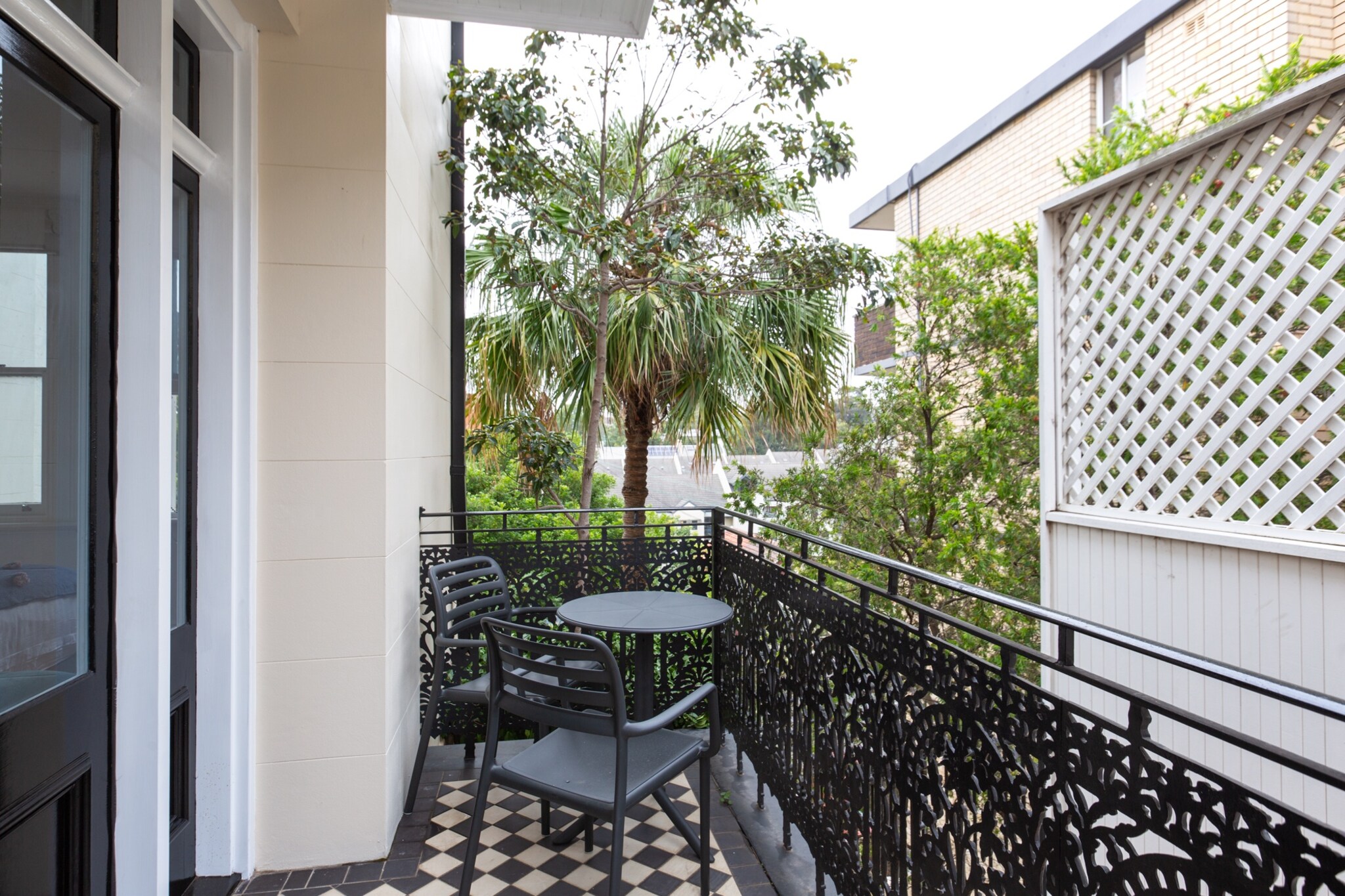 Located near parks and sporting facilities in Glebe, this studio apartment is part of an intimate complex about 30 minutes from the Sydney CBD via bus. Natural light fills the bedroom and living room, which have antique-style furnishings and modern comforts. The bathroom doubles as a laundry, while the kitchen has high-end appliances for convenient cooking. The furnished balcony is perfect for a morning coffee or sundowner. Popular restaurants, cafes and bars sit nearby along Glebe Point Road.
The space
This cosy, light-filled studio is ideal for a short stay with its well-equipped kitchen, stylishly furnished living room and comfortable bedding. It also has a convenient bathroom/laundry combination and a private balcony for relaxing.
 
General
- Entire studio apartment in Glebe
- Washing machine provided
- Private balcony
- Wi-Fi is available
- Self check-in
 
Living room
- Flat-screen TV
- Sofa
- Dining table
- Coffee table
 
Bedrooms and bathrooms
- Bedroom 1: Queen-size bed, black-out blinds
- Bathroom with hairdryer
- Top quality linens & towels
 
Kitchen
- Miele appliances
- Electric oven and electric stovetop with rangehood
- Dishwasher
- Toaster, kettle, coffee machine
 
Laundry
- Washing machine
- Iron and ironing board
- Clothes drying rack