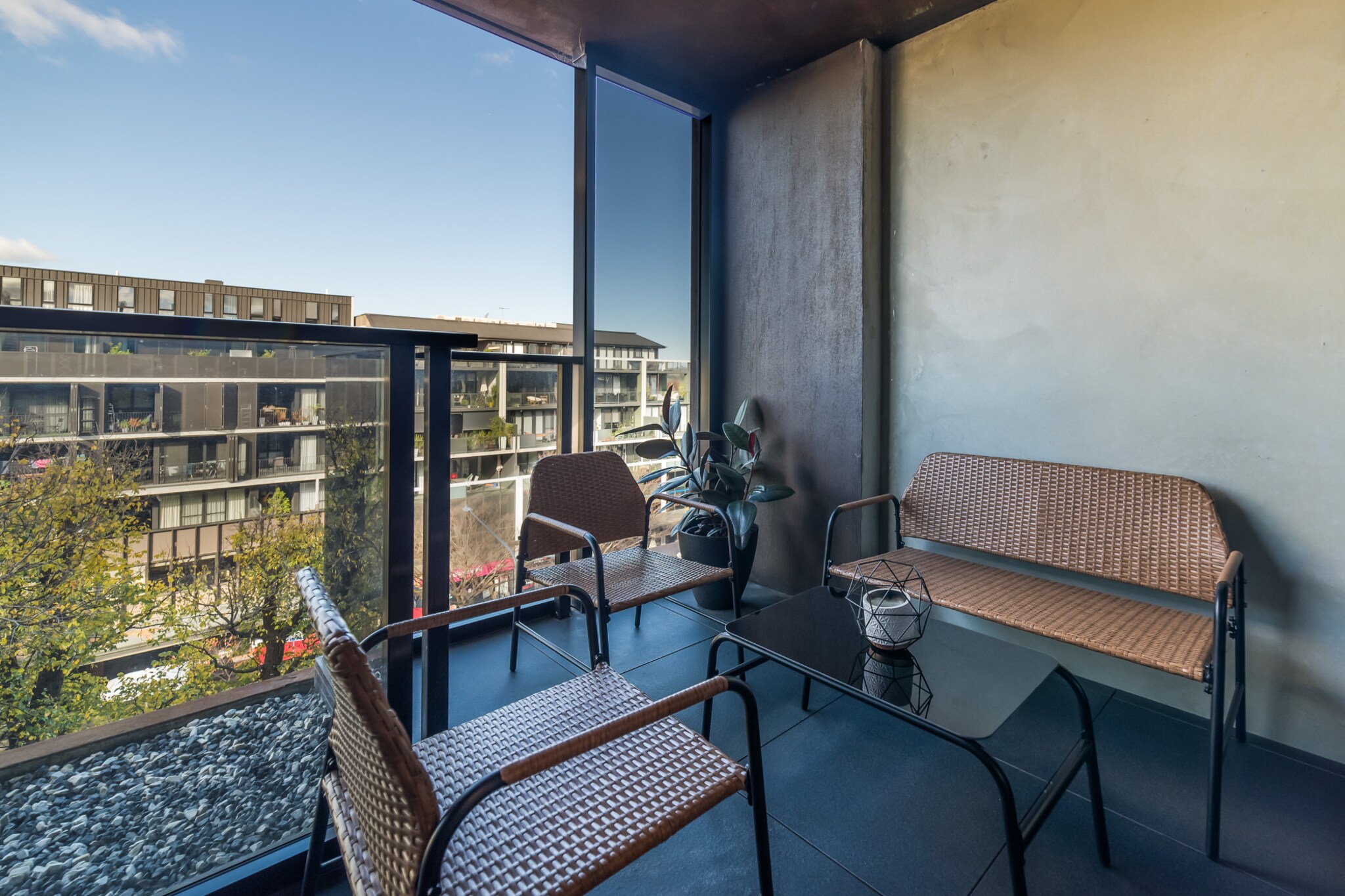Experience the lively Braddon precinct in this modern apartment with balcony views! Perfect for couples looking to immerse themselves in Canberra. Located near the thriving cafe, restaurant and bar scene of Lonsdale St, the property is situated a short walk from the Canberra Centre and the CBD. The property also features access to the on-site pool, sauna and gym facilities. With so much to offer in a remarkable location, this property is the perfect base for your Canberra adventures.
The space
With a modern design, this cosy apartment features an open living plan which extends onto a private balcony. Featuring a fully stocked kitchen, laundry, charming bedroom and sleek modern bathroom. Settle into this idyllic home-away-from-home.
 
General
- Bright 1-bedroom, 1-bathroom apartment
- W-Fi is provided
- Air conditioning and heater
- Balcony with outdoor seating and views
- Access to communal pool, gym & sauna
- Secure Parking available at the property
- Laundry facilities available with washer and dryer
- Self check-in
 
Bedroom & bathroom
- Bedroom 1: 1x Queen Bed
- Modern bathroom
 
Kitchen
- Fully stocked with modern appliances and microwave
- Oven and induction stovetop
- Dishwasher
 
Living Room
- TV with free-to-air channels
- Snug couch and coffee table
- 2-seater dining table
 
Points of Interest
Mediterranean Restaurant and Midnight Bar on-site located in the same building on ground floor.
Lonsdale Street Food Precinct - 3 minutes (270m) walk.
Haig Park Village Markets - 7 minutes (550m) walk.
Canberra Centre - 11 minutes (850m) walk.
Atrium Bar & Restaurant - 6 minutes (2.9km) walk.