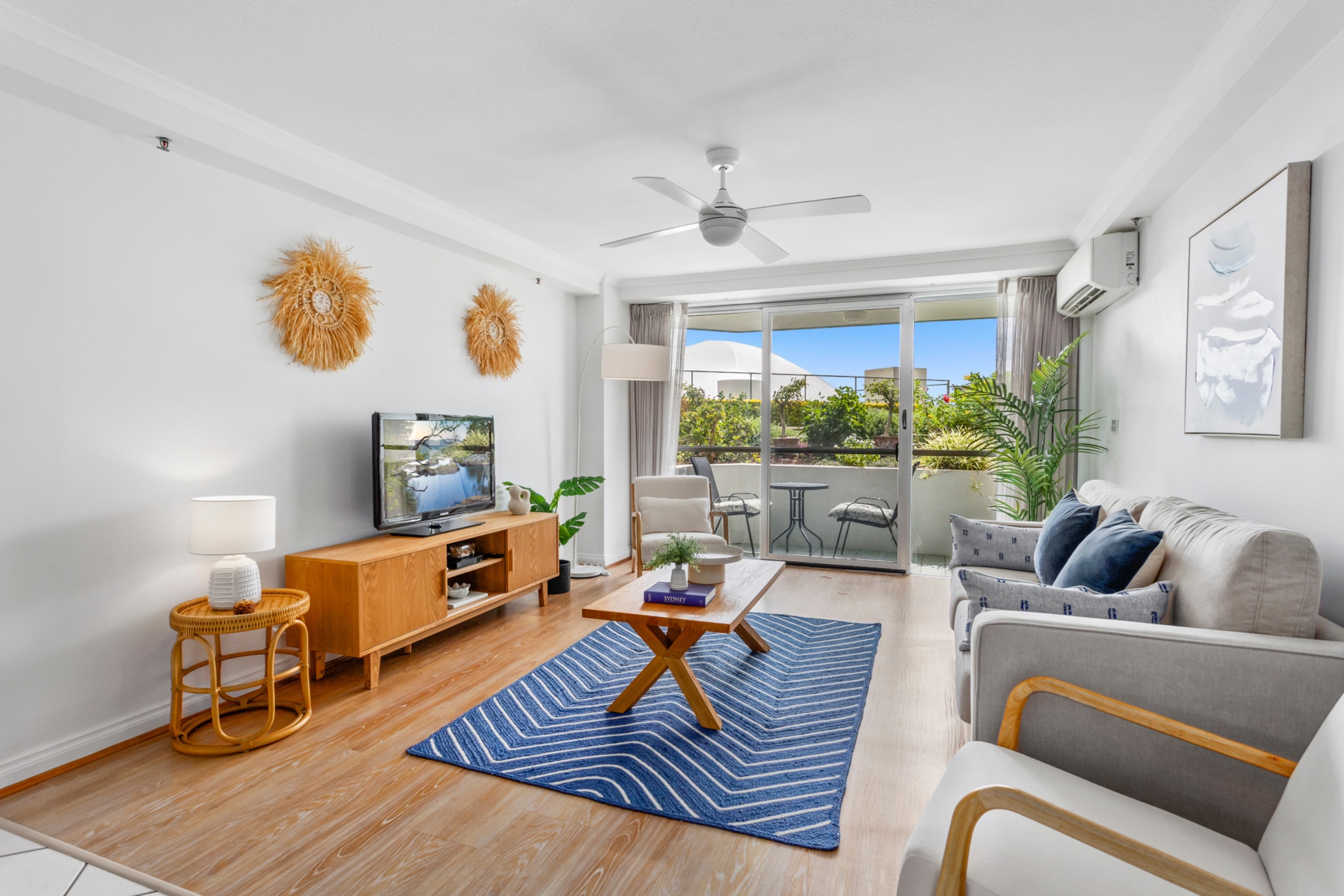 Explore the famous Gold Coast atmosphere in this charming coastal 2-bed unit by the beach. Featuring bright summery interiors this chic property offers a private balcony with outdoor seating and includes access to the on-site BBQ area, tennis courts, gym and pool. Situated across from Coolangatta Beach and next to the bustling Coolangatta relish in the vibrant local atmosphere. For those seeking a central base to experience this popular holiday destination, look no further.
The space
Ocean Plaza is superbly located in the heart of Coolangatta overlooking the beach and ocean. Ocean Plaza Resort is a 75 min drive from Brisbane and is located only two minutes from the Coolangatta (Gold Coast) airport, and just a short drive from Surfers Paradise and Tweed Heads in northern New South Wales.
 
Beautifully designed, this modern apartment offers chic interiors that combine with an abundance of natural light to create a cool coastal feel. Offering an open-plan living area with a study nook, modern appliances, a sleek kitchen, polished bathrooms, comfortable bedrooms and a balcony with outdoor seating. Experience for yourself this property’s pristine atmosphere and gorgeous interiors equipped with everything you’d need for an unforgettable stay.
 
General
- Chic 2-bedroom, 2-bathroom apartment
- Wi-Fi is provided
- Blackout blinds available
- On-site parking available
- Close to public transport
- A/C, heating and ceiling fans available
- Private balcony with outdoor seating available
- Modern interiors with contemporary decor and furnishings
- On-site BBQ area, tennis court, gym and outdoor pool facilities available
- Unbeatable location moments from bustling shopping hubs and the beach
- Self check-in
 
Bedroom
- Bedroom 1: 1x Queen Bed
- Bedroom 2: 2x Single Beds
- Additional sofa bed available
- Shutter blinds available
- A/C, heating and fans available
 
Living room
- Plush couch and a coffee table available
- TV with free-to-air and streaming options available
- 4-seater dining table available
- A/C and heating available
- Blackout blinds available
- Study nook available
 
Kitchen
- Fully equipped with cookware, utensils and cutlery
- Toaster, kettle, coffee machine and a microwave
- Oven and induction stovetop
- Dishwasher
 
Bathroom & Laundry
- Sleek bathroom available
- Travel essentials, towels and hairdryer provided
- Laundry room available with washer and dryer
Local area description
Coolangatta is a breezy seaside suburb of the Gold Coast straddling the Queensland/New South Wales border. Famous for being a beachside destination, Coolangatta is known for its world-class surf breaks, cultivating the area's strong local surfing culture. The suburb is also home to calmer beaches that allow for leisurely swimmers. Featuring numerous cafes, restaurants, stores, markets, trails and sweeping views of Surfers Paradise from the numerous lookouts, Coolangatta is truly an all-age-friendly seaside destination.
House rules
You are staying in a friendly and peaceful neighbourhood and we kindly ask you to respect the community and your surrounding neighbours. The following strict House Rules apply:
- No loud noise between 10 pm and 8 am
- No parties or antisocial behaviour
- No additional people are to access the property without our prior approval
- No pets are allowed in the property without approval
- No smoking is allowed at any times
- If you break something, please let us know
 
- To help protect all floor coverings do not wear any shoes inside the property
 
Please be aware that excessive noise such as amplified music, vocals or screaming or anti-social behaviour in the property or common areas can cause neighbours to complain to us, the Building Manager, Council Rangers or Police.
 
IMPORTANT: Any breach of the House Rules may lead to a $500 fine plus compensation for any cost/damage created and immediate eviction of the property.
 
Finally, when checking out, we kindly ask you for the following:
- Please leave all beds unmade
- Please clean up your dishes and put them away
- In case you have rearranged furniture, please put it back to the original location
- Please take out the rubbish and remember to use the right bins
- Please ensure all appliances, A/C and lights are off and doors and windows are closed
Interaction with guests
Welcome to MadeComfy! Our local team curates stays in exceptional Australian & New Zealand properties, ensuring style, comfort, and prime locations for discerning guests. We prioritise your needs to provide a memorable home-away-from-home experience. Explore our digital guidebooks for local recommendations, and don't hesitate to contact us throughout your stay. We're here to ensure your comfort – enjoy your stay with MadeComfy.
Notes
- For your comfort, this property is prepared with professional-grade hotel-style linen, including a three-sheet setup, ensuring a fresh and hygienic sleep experience.
- Gold Coast Airport - 8 mins drive away
- Shopping centre and dining options are in the building, accessible by the lift.
- Baby-friendly (cutlery and dinnerware are available for use)
- Access to the rooftop with ocean views
- Quiet position surrounded by garden
- To access the on-site parking, enter via Warner Street entry and go down the basement.
- There is ample parking underneath the building. However, you require the white car parking swipe to exit otherwise you’ll need to pay upon exit.
- There are no stairs to or in the property.
 
Extra Services:
- Early check-in: Our standard check-in is at 3 pm. To guarantee early access to the property we suggest booking the night before if available. Otherwise, early check-in is subject to availability from the night before at an additional cost.
- Late check-out: Our standard check-out is at 10 am. To guarantee a later check-out of the property we suggest booking an additional night if available. Otherwise, a late check-out is subject to availability from the night before to an additional cost.
- Baggage: For security reasons, we are unable to receive or to keep unattended baggage before check-in or after check-out
- We provide a small welcome amenity pack to get your stay started
- This booking is protected with coverage for lost baggage and emergency medical expenses, provided by Travel Support with claim upto 500 AUD (T&C Applies). For more details reach out to Guest Support team post booking.
Access description
You’ll have access to the entire property when you stay here, so it will feel like your own home.
- The key collection is located offsite, 450 meters away from the property, and not available 24/7. Further details will be provided 3 days before check-in if your booking is successfully reserved.
Getting around
Transfers are available by taxis, limousines, and private transfer companies.
 
Public transport
There are two bus stops located on Griffith St operating trips to Tweed Heads, Tweed Heads West, Kingcliffe TAFE, and Broadbeach South Station.
 
Ride sharing
There is plenty of taxi and ride-sharing options readily available throughout the Gold Coast.
 
Points of Interest
The Strand Shopping Centre - 2 minutes (110m) walk away.
Coolangatta Beach and Art and Craft Market - 2 minutes (130m) walk away.
Kirra Beach - 10 minutes (800m) walk away.
 
Getting there
The property is approximately an 8-minute drive from Gold Coast Airport or a 1-hour and 15-minute drive from Brisbane.