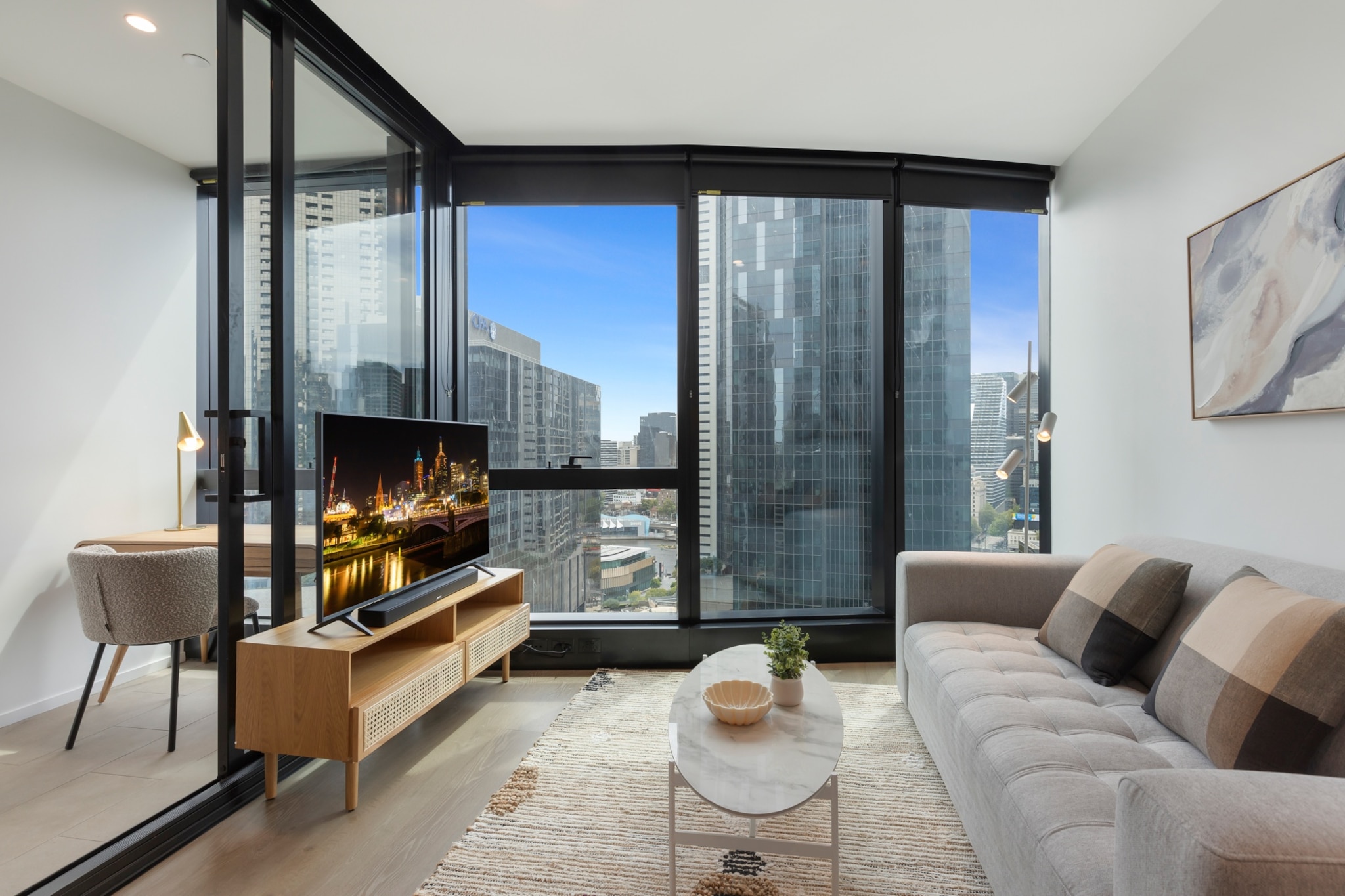 Bed Linen, Desk, Elevator, Hot Water, Internet Access DSL, Wardrobe, Kitchen(stove, electric kettle, toaster, coffee machine, oven, microwave, dishwasher, fridge), bedroom(Queen Bed), bathroom(shower, washbasin, toilet), First Aid, TV, tumble dryer, cot, washing machine, heating, air conditioning, iron, hairdryer, Towels/Sheets (Incl.), shampoo, body soap, Essentials, dishes and cutlery, Dedicated workspace, Carbon monoxide detector, Conditioner, Long term stays allowed, Room-darkening shades, Shower gel, Town, Wine glasses