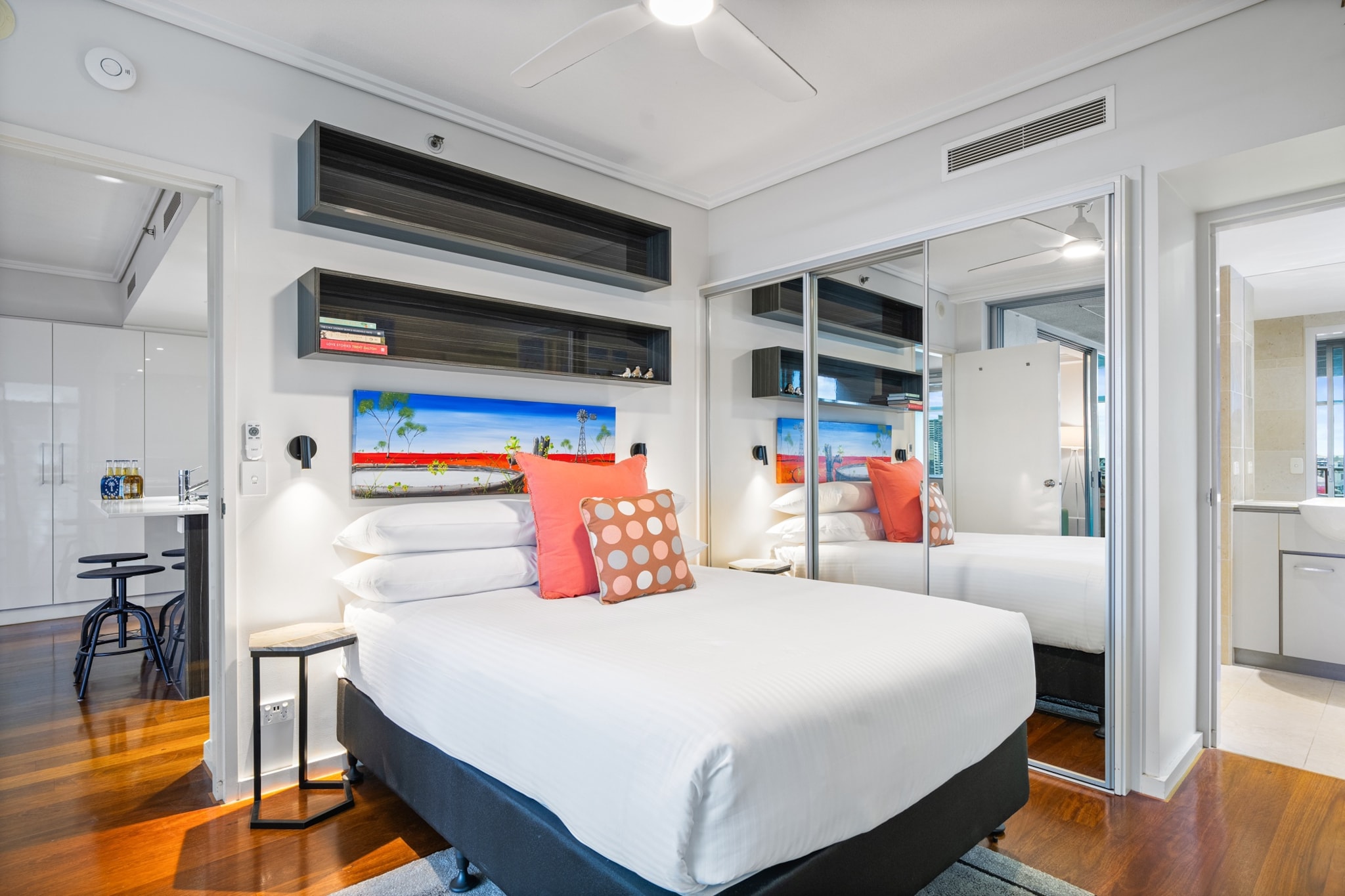 This exceptional 2-bed, 2-bath apartment, just a short stroll from Brisbane's iconic landmarks, is stylish and homely. Contemporary designed, the bright interiors, the expansive windows, and the open-plan living area are framed by breathtaking views of the city skyline. With city amenities at your doorstep and building facilities like a swimming pool and gym, this city home promises an immersive experience in Brisbane's fun atmosphere.The space
This city pad has it all – natural light, panoramic skyline views, and charming decor. The modern kitchen seamlessly flows into the inviting dining area and cosy living space overlooking the scenic private balcony with alfresco dining. The bedrooms and bathrooms are polished and sophisticated. Enjoy the convenience of onsite parking and incredible building amenities such as a swimming pool and gym, perfect for unwinding after a day of city exploration. With iconic landmarks like Roma Street Parkland, The Enchanted Garden, and the Museum of Brisbane close by, along with plenty of dining, entertainment, and transport options, this property offers comfort and convenience for your Brisbane adventure.
 
Living room
- Couch sits 5 people
- TV with free air channels & streaming available (guests to use their own credentials)
 
Kitchen & Dining Area
- Fully equipped with utensils and cutlery
- Oven and induction stovetop
- Dining area sits 4 people
 
Bathroom & Laundry
- Laundry room available with washer and dryer
- Travel essentials, towels and hairdryer provided
 
Amenity Notes
- Ducted A/C (cooling only)
- Wi-Fi available
- Underground parking for 1 vehicle
- Amenity access: private balcony with alfresco dining; communal outdoor swimming pool and gym (level 7)
Local area description
Brisbane City, or Brisbane CBD, is the beating heart of Queensland's capital. Nestled along the meandering Brisbane River, this vibrant suburb boasts a skyline adorned by modern skyscrapers juxtaposed against historic sites like the City Hall and the charming Old Windmill. It's a bustling hub where commerce, culture, and leisure converge — home to numerous restaurants, shops, and entertainment venues like the South Bank Parklands, which offer a kaleidoscope of experiences, from riverside picnics to art exhibitions. Its accessibility, with an extensive network of public transportation, and its lively atmosphere make Brisbane City a magnet for locals and tourists seeking an eclectic blend of urban allure and riverside tranquillity.