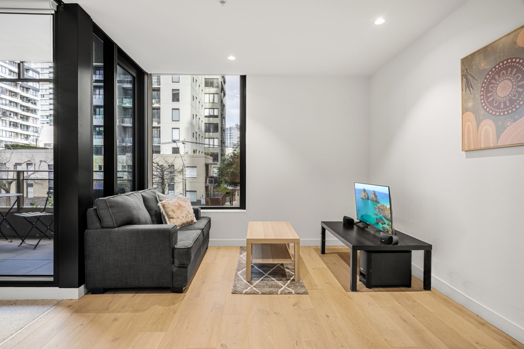 This South Melbourne 1-bed unit offers a contemporary style with unique features, including a modern kitchen and floor-to-ceiling windows. Guests enjoy a sleek atmosphere and access to communal amenities like a gym, pool, and sauna. The property provides a seamless experience with self-check-in for added convenience.
The space
This South Melbourne unit is perfectly situated for convenience and boasts amazing amenities. Designed in a contemporary style, the property features a cosy 1-bedroom, 1-bathroom layout, ideal for a comfortable stay. The bedroom offers a restful retreat with ample storage solutions, while the bathroom is elegantly styled with modern fixtures. Each room is thoughtfully designed to enhance comfort, including a well-appointed living area that seamlessly integrates with a private balcony. The balcony, complete with seating, provides a serene outdoor space for relaxation. With its stylish dÃ©cor and functional features, this unit offers a blend of luxury and practicality in a prime location.
 
Living room
- Couch sits 2 people
- Smart TV with free-to-air and streaming available (guests to use their own credentials)
 
Kitchen & Dining Area
- Fully equipped with cookware, utensils and cutlery
- Oven and gas stovetop
- Dining area sits 2 people
 
Bathroom & Laundry
- Laundry room available with washer only
- Travel essentials, towels and hairdryer provided
 
Amenity Notes:
- No parking
- WIFI available
- Communal pool, gym, sauna and communal gardens and seating areas
- Private balcony with seating
- Ducted A/C and heating in the living area
Local area description
South Melbourne is an inner-city suburb well-connected with the rest of the city via numerous tram lines. Itâ€™s a popular dining hub, thanks to its restaurants and coffee shops along Clarendon Street and in the surrounding streets. The neighbourhood offers a more tranquil atmosphere with its small parks and local markets, but is still only 10-20 minutes from the cosmopolitan dining, late-night entertainment and international shopping in the cityâ€™s central and riverside neighbourhoods.