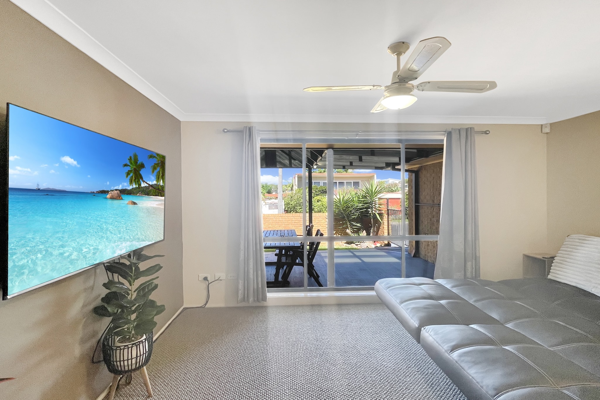 Escape to "Our Haven", a spacious 4-bed retreat near the beach and the Mogo Mountain Bike Trails. Designed for adventure seekers and families alike, this fully fenced home offers bike racks, a bike washing bay, and a secure double garage. Enjoy Starlink Wi-Fi, multiple living areas, and outdoor seating. Only a short 8-10 minute ride to the Curtis Trailhead and a 3-minute walk to Casey's Beach. This private sanctuary is perfect for unwinding after a day of biking or exploring the coast.
The space
Welcome to Our Haven, a spacious and private 4-bedroom home designed for comfort and adventure. Perfect for families and mountain biking enthusiasts, this fully fenced retreat offers ample space to relax after exploring the Mogo Mountain Bike Trails or unwinding at Caseyâ€™s Beach. Inside, the home features two king bedrooms and two queen bedrooms, with the master and fourth bedrooms boasting ensuite bathrooms. All bedrooms include blackout blinds for a restful nightâ€™s sleep. The three living areas provide plenty of space to relax, with stylish dÃ©cor and two TVs for entertainment. The modern kitchen and dining area are fully equipped, featuring seating for up to 12 guests. Step outside to enjoy the spacious outdoor areas, ideal for soaking up the fresh air. The double garage includes bike racks and a washing bay, catering to cycling enthusiasts. Our Haven is the perfect blend of relaxation and adventure, just moments from the beach and the best biking trails in the region.
 
Living Rooms:
-Couch seats 10 people
-TV with Free-to-Air and streaming services (guests to use their own credentials)
 
Kitchen & Dining Area:
-Fully equipped with cutlery and utensils
-Oven and electric stovetop and electric oven
-Dining area seats 8 people and the countertop seats 4
 
Bathroom & Laundry:
-Laundry room available with washer and dryer
-Travel essentials, towels, and hairdryer provided
 
Amenity Notes:
-Parking: Onsite â€“ Double garage, medium car size, 2 spots available
-Air Conditioning: Split system in the living area
-Ceiling fans in all rooms
-Wi-Fi is available
-Bike racks (5) and bike washing area
-External security cameras
-Outdoor patio with seating for 8
-Fully fenced yard
Local area description
Located in the charming suburb of Batehaven, "Our Haven" offers a peaceful retreat while still being close to local attractions. The nearby mogo Mountain bike trails are perfect for adventure enthusiasts. Caseyâ€™s Beach is just a short drive away, offering beautiful coastal views. Explore the regionâ€™s natural beauty, with parks and nature reserves at your doorstep.
House rules
You are staying in a friendly and peaceful neighbourhood and we kindly ask you to respect the community and your surrounding neighbours. The following strict House Rules apply:
 
- No loud noise between 10 pm and 8 am
- No parties or antisocial behaviour
- No additional people are to access the property without our prior approval
- No pets are allowed in the property without approval
- No smoking is allowed at any times
- If you break something, please let us know
- To help protect all floor coverings, do not wear any shoes inside the property
 
Please be aware that excessive noise such as amplified music, vocals or screaming or anti-social behaviour in the property or common areas can cause neighbours to complain to us, the Building Manager, Council Rangers or Police.
 
IMPORTANT:
- Any breach of the House Rules may lead to a $500 fine plus compensation for any cost/damage created and immediate eviction of the property without refund.
 
Finally, when checking out, we kindly ask you for the following:
 
- Please leave all beds unmade
- Please clean up your dishes and put them away
- In case you have rearranged furniture, please put it back to the original location
- Please take out the rubbish and remember to use the right bins
- Please ensure all appliances, A/C and lights are off and doors and windows are closed.
- Please check your accommodation thoroughly before departing to avoid any unintentional items left behind.
 
We are not liable for any items left behind after your stay. In the rare event that a guest reports a missing item, we will make every effort to locate it for you, but we cannot guarantee its retrieval. If the item is found, we will gladly assist in arranging its return to an address within Australia, subject to postage and service fees.
Interaction with guests
Welcome to MadeComfy! Our local team curates stays in exceptional Australian & New Zealand properties, ensuring style, comfort, and prime locations for discerning guests. We prioritise your needs to provide a memorable home-away-from-home experience. Explore our digital guidebooks for local recommendations, and don't hesitate to contact us throughout your stay. We're here to ensure your comfort - enjoy your stay with MadeComfy.
Notes
-Fully fenced property, with security cameras
-The owner requests respect for the peaceful nature of the surrounding neighbourhood
 
For your comfort, this property is prepared with professional-grade hotel-style linen, including a three-sheet setup, ensuring a fresh and hygienic sleep experience.
 
Extra Services:
- Early Check-in: Our standard check-in is at 3 pm. To guarantee early access to the property we suggest booking the night before if available. Otherwise, early check-in is subject to availability from the night before at an additional cost.
- Late check-out: Our standard check-out is at 10 am. To guarantee a later check-out of the property we suggest booking an additional night if available. Otherwise, a late check-out is subject to availability from the night before to an additional cost.
- Baggage: For security reasons, we are unable to receive or to keep unattended baggage before check-in or after check-out
- We provide a small welcome amenity pack to get your stay started.
- This booking is protected with coverage for lost baggage and emergency medical expenses, provided by Travel Support with claim upto 500 AUD (T&C Applies). For more details reach out to Guest Support team post booking.
Access description
Key collection is onsite. Further details will be provided 3 days before check-in if your booking is successfully reserved. The key code is only given after the 48-hour cancellation period.
Getting around
Public Transport: The nearest bus stop is just a short walk away, offering trips to nearby attractions and major city points.
 
Getting There: The property is approximately a 7-minute drive from the nearest major city, Batemans Bay, and a 20-minute drive from the nearest airport.