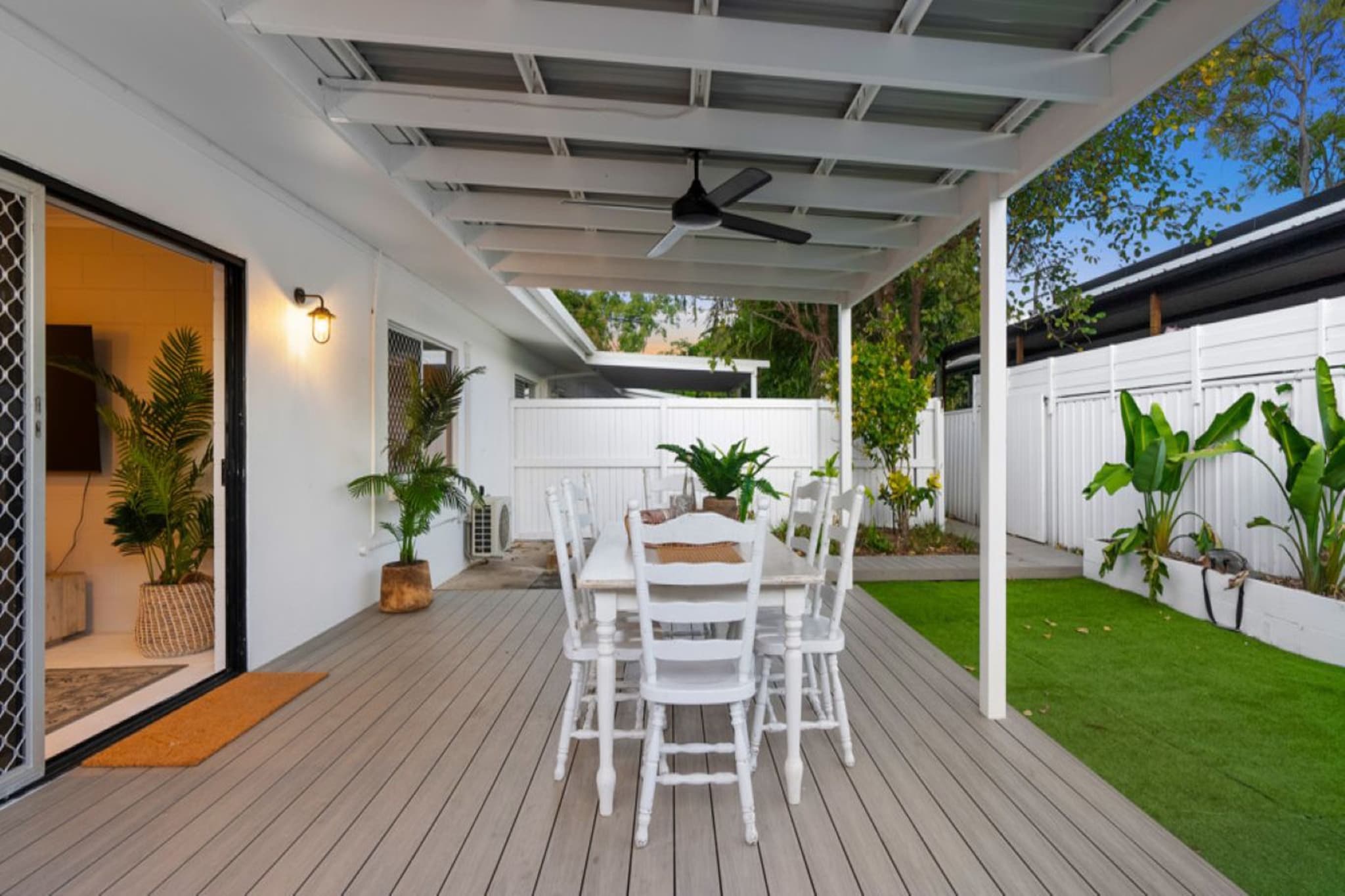 This bright and spacious triplex offers a comfortable stay near Holloways Beach. With two bedrooms, modern amenities, and a private outdoor space, itâ€™s perfect for couples or small families looking for a relaxing beachside retreat. Guests can enjoy self-check-in and easy access to local beaches and attractions. The property features air-conditioning, a well-equipped kitchen, and an inviting living area, ensuring a pleasant stay.
The space
The interior of this triplex exudes a sense of space and light, featuring two generously sized queen bedrooms with blackout blinds, cooling and wardrobe/hanging space. The living room is equipped with a comfortable sofa, a smart TV, and a stylish rug that complements the painted concrete flooring. The kitchen is fully equipped with a gas stove, electric oven, coffee machine and dishwasher. The property also has its own private outdoor area with decking, a grass area and a full set of outdoor furniture, ideal for enjoying the fresh air. The carport provides convenient on-site parking.
 
Living Room:
-Couch seats 3 people + armchair
-TV with Free-to-Air and streaming availability (guests to use their own credentials)
 
Kitchen & Dining Area:
-Fully equipped with cutlery and utensils
-Gas stovetop and electric oven
-Countertop seats 2
 
Bathroom & Laundry:
-Bathroom and separate w/c
-Laundry area with washer and dryer (outdoors)
-Travel essentials, towels, and hairdryer provided
 
Amenity Notes:
-Onsite carport parking (standard size, 2 spaces)
-Split system A/C in bedrooms and lounge
-Ceiling fans in the living, both bedrooms and outdoor area
-Wi-Fi is available
-Private outdoor area and outdoor furniture for 6
Local area description
Holloways Beach offers a laid-back, coastal atmosphere with beautiful beaches just moments away. Enjoy a variety of local cafes, shops, and a nearby park. Popular attractions include the Holloways Beach Markets, Cairns Esplanade Lagoon, and the Cairns Tropical Zoo.
House rules
You are staying in a friendly and peaceful neighbourhood and we kindly ask you to respect the community and your surrounding neighbours. The following strict House Rules apply:
 
- No loud noise between 10 pm and 8 am
- No parties or antisocial behaviour
- No additional people are to access the property without our prior approval
- No pets are allowed in the property without approval
- No smoking is allowed at any times
- If you break something, please let us know
- To help protect all floor coverings, do not wear any shoes inside the property
 
Please be aware that excessive noise such as amplified music, vocals or screaming or anti-social behaviour in the property or common areas can cause neighbours to complain to us, the Building Manager, Council Rangers or Police.
 
IMPORTANT:
- Any breach of the House Rules may lead to a $500 fine plus compensation for any cost/damage created and immediate eviction of the property without refund.
- Pets are available on request unless the property states it is pet friendly. Any stays with pets will incur an additional cleaning fee of $200.
 
Finally, when checking out, we kindly ask you for the following:
 
- Please leave all beds unmade
- Please clean up your dishes and put them away
- In case you have rearranged furniture, please put it back to the original location
- Please take out the rubbish and remember to use the right bins
- Please ensure all appliances, A/C and lights are off and doors and windows are closed.
- Please check your accommodation thoroughly before departing to avoid any unintentional items left behind.
 
We are not liable for any items left behind after your stay. In the rare event that a guest reports a missing item, we will make every effort to locate it for you, but we cannot guarantee its retrieval. If the item is found, we will gladly assist in arranging its return to an address within Australia, subject to postage and service fees.
Interaction with guests
Welcome to MadeComfy! Our local team curates stays in exceptional Australian & New Zealand properties, ensuring style, comfort, and prime locations for discerning guests. We prioritise your needs to provide a memorable home-away-from-home experience. Explore our digital guidebooks for local recommendations, and don't hesitate to contact us throughout your stay. We're here to ensure your comfort - enjoy your stay with MadeComfy.
Notes
For your comfort, this property is prepared with professional-grade hotel-style linen, including a three-sheet setup, ensuring a fresh and hygienic sleep experience.
 
Extra Services:
- Early Check-in: Our standard check-in is at 3 pm. To guarantee early access to the property we suggest booking the night before if available. Otherwise, early check-in is subject to availability from the night before at an additional cost.
- Late check-out: Our standard check-out is at 10 am. To guarantee a later check-out of the property we suggest booking an additional night if available. Otherwise, a late check-out is subject to availability from the night before to an additional cost.
- Baggage: For security reasons, we are unable to receive or to keep unattended baggage before check-in or after check-out
- We provide a small welcome amenity pack to get your stay started.
- This booking is protected with coverage for lost baggage and emergency medical expenses, provided by Travel Support with claim upto 500 AUD (T&C Applies). For more details reach out to Guest Support team post booking.
Access description
The key collection is located onsite. Further details will be provided 3 days before check-in if your booking is successfully reserved
Getting around
Public Transport
Bus stops are within walking distance, providing easy access to Cairns city centre.
 
Getting There
Cairns International Airport is approximately a 15-minute drive from the property.