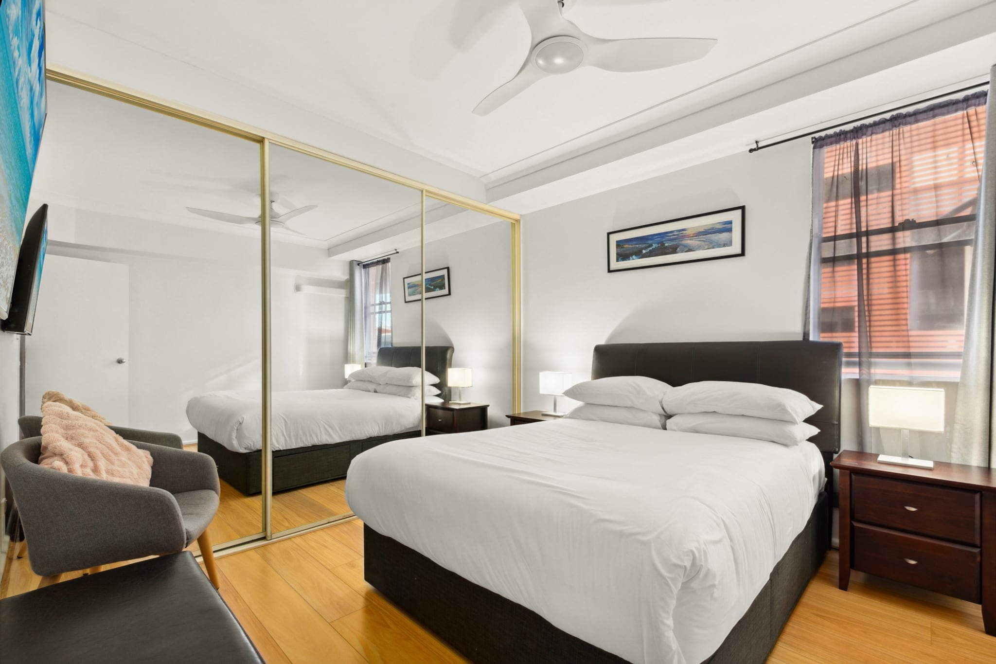 This bright and spacious apartment in Parramatta offers the perfect combination of comfort and convenience. With two bedrooms, modern amenities, and onsite parking, it's an ideal choice for those looking to stay near the heart of the city. Guests will enjoy the relaxing atmosphere, with easy access to Parramatta’s key attractions and excellent transport links.
The space
The apartment is a welcoming retreat with a fluid layout that blends functionality and style. It features a spacious living room with comfortable seating, perfect for relaxing after a day out. The kitchen is fully equipped, ideal for cooking your favourite meals. The master bedroom has a queen bed, smart TV, and mirrored sliding wardrobes, while the second bedroom has a queen and single bedroom with access to a walk-in wardrobe and ensuite. Both bedrooms are cosy, with ample space and natural light, and the bathrooms are well-maintained, providing a calm and private space. The apartment also offers a spacious balcony with outdoor furniture, a great spot to unwind. With modern finishes throughout, it’s designed to make your stay comfortable and enjoyable.
Living Room
-Couch seats 5 people
-TV with Free-to-Air channels & streaming (guests to use their own credentials)
Kitchen & Dining Area
-Fully equipped with cutlery and utensils
-Oven and gas stovetop, electric oven
-Dining area seats 6
Bathrooms & Laundry
-Laundry room available with washer and dryer
-Travel essentials, towels, and hairdryers provided
Amenity Notes
-Onsite parking available in the garage for 1 vehicle
-Mitsubishi split A/C (heating + cooling) in the living area
-Ceiling fans in both bedrooms
-Piano in living area
-Wi-Fi is available
-Private balcony with outdoor furniture for 4
Local area description
Parramatta is a vibrant area with a lively mix of shopping, dining, and cultural experiences. Within walking distance, you'll find the stunning Parramatta Park, the Riverside Theatres, and Westfield Parramatta shopping centre. This location also offers easy access to the Parramatta CBD, making it perfect for both work and leisure.
House rules
You are staying in a friendly and peaceful neighbourhood and we kindly ask you to respect the community and your surrounding neighbours. The following strict House Rules apply:
- No loud noise between 10 pm and 8 am
- No parties or antisocial behaviour
- No additional people are to access the property without our prior approval
- No pets are allowed in the property without approval
- No smoking is allowed at any times
- If you break something, please let us know
- To help protect all floor coverings, do not wear any shoes inside the property
Please be aware that excessive noise such as amplified music, vocals or screaming or anti-social behaviour in the property or common areas can cause neighbours to complain to us, the Building Manager, Council Rangers or Police.
IMPORTANT:
- Any breach of the House Rules may lead to a $500 fine plus compensation for any cost/damage created and immediate eviction of the property without refund.
- Pets are available on request unless the property states it is pet friendly. Any stays with pets will incur an additional cleaning fee of $200.
Finally, when checking out, we kindly ask you for the following:
- Please leave all beds unmade
- Please clean up your dishes and put them away
- In case you have rearranged furniture, please put it back to the original location
- Please take out the rubbish and remember to use the right bins
- Please ensure all appliances, A/C and lights are off and doors and windows are closed.
- Please check your accommodation thoroughly before departing to avoid any unintentional items left behind.
We are not liable for any items left behind after your stay. In the rare event that a guest reports a missing item, we will make every effort to locate it for you, but we cannot guarantee its retrieval. If the item is found, we will gladly assist in arranging its return to an address within Australia, subject to postage and service fees.
Interaction with guests
Welcome to MadeComfy! Our local team curates stays in exceptional Australian & New Zealand properties, ensuring style, comfort, and prime locations for discerning guests. We prioritise your needs to provide a memorable home-away-from-home experience. Explore our digital guidebooks for local recommendations, and don't hesitate to contact us throughout your stay. We're here to ensure your comfort - enjoy your stay with MadeComfy.
Notes
-Stairs are required to access the building entrance, but there are no internal stairs within the apartment.
For your comfort, this property is prepared with professional-grade hotel-style linen, including a three-sheet setup, ensuring a fresh and hygienic sleep experience.
Extra Services:
- Early Check-in: Our standard check-in is at 3 pm. To guarantee early access to the property we suggest booking the night before if available. Otherwise, early check-in is subject to availability from the night before at an additional cost.
- Late check-out: Our standard check-out is at 10 am. To guarantee a later check-out of the property we suggest booking an additional night if available. Otherwise, a late check-out is subject to availability from the night before to an additional cost.
- Baggage: For security reasons, we are unable to receive or to keep unattended baggage before check-in or after check-out
- We provide a small welcome amenity pack to get your stay started.
- This booking is protected with coverage for lost baggage and emergency medical expenses, provided by Travel Support with claim upto 500 AUD (T&C Applies). For more details reach out to Guest Support team post booking.
Access description
Key collection is onsite. Further details will be provided 3 days before check-in if your booking is successfully reserved.
Getting around
Public Transport
Bus stops and train stations are within 10 minutes’ walk
Parramatta Station provides easy access to the rest of Sydney
Getting There
40 minutes from Sydney Kingsford Smith Airport (SYD)
30 minutes from Sydney CBD by car