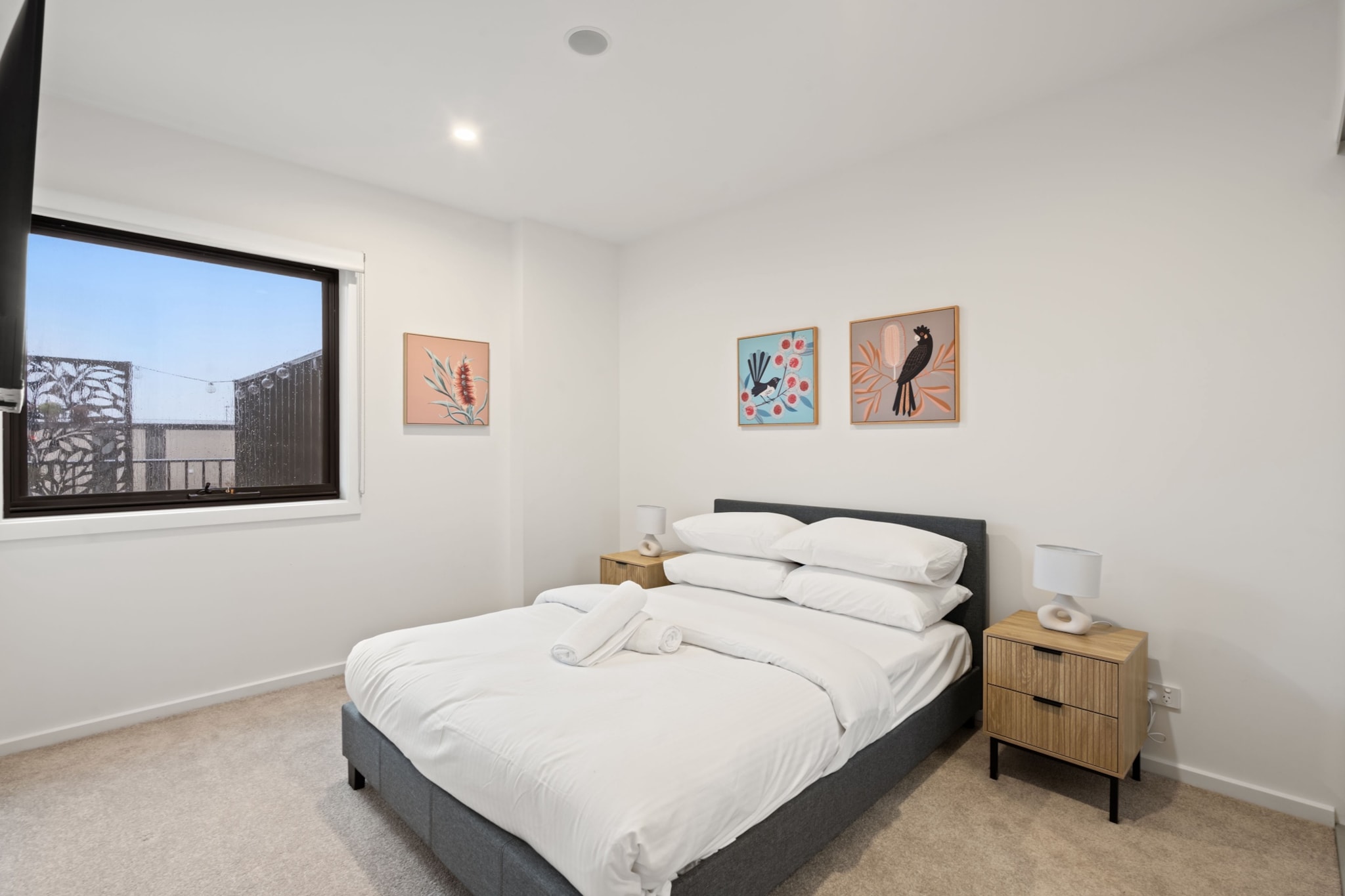 Escape to this contemporary 2-bedroom townhouse in Taylor, offering a serene retreat with stylish finishes and ample natural light. Enjoy a private balcony, fully equipped kitchen, and seamless keyless entry. With split system air conditioning, on-site parking, and proximity to scenic parks and shops, this home is ideal for both short getaways and extended stays.
The space
Step into this thoughtfully styled townhouse where comfort meets convenience. The sunlit open-plan living area boasts a 3-seater couch, soft rug, and sleek entertainment setup with access to popular streaming platforms. A fully equipped kitchen includes an electric oven and induction cooktop, flowing into a dining space that seats four with additional countertop seating. Two double bedrooms come complete with bedside tables, lamps, and blackout blinds for restful sleep. The main bedroom features a private en-suite, while the second bedroom features a wall-mounted TV. A laundry room with a washer adds home-like practicality. Through sliding doors, enjoy a furnished outdoor area perfect for a quiet moment or morning coffee. Double glazing and air conditioning keep the space comfortable year-round, making this property an ideal base for your Canberra stay.
Located close to local shops and amenities, the home also offers easy access to the newly opened BAPS Shri Swaminarayan Mandir, a stunning Hindu temple and cultural landmark worth visiting during your stay.
Living Room
- Couch seats 3 people + 2 armchairs
- TV with Streaming (guests to use their own credentials)
Kitchen & Dining Area
- Fully equipped with cutlery and utensils
- Induction cooktop and electric oven
- Dining area seats 4, and countertop seats 2
Bathroom & Laundry
- Laundry room available with washer only
- Travel essentials, towels and hairdryer provided
Amenity Notes
- On-site underground tandem parking for 2 cars
- Split A/C system (heating + cooling) in bedroom and lounge room
- Study nook located in the dining room
- Wi-Fi is available
- Balcony with full outdoor furniture
Local area description
Taylor offers a peaceful suburban atmosphere with easy access to nature trails, playgrounds, and modern shopping centres. Explore Gungahlin Marketplace, walk through Mulligans Flat Nature Reserve, or enjoy the cafés at Casey Market Town—all within close reach.
House rules
You are staying in a friendly and peaceful neighbourhood and we kindly ask you to respect the community and your surrounding neighbours. The following strict House Rules apply:
- No loud noise between 10 pm and 8 am
- No parties or antisocial behaviour
- No additional people are to access the property without our prior approval
- No pets are allowed in the property without approval
- No smoking is allowed at any times
- If you break something, please let us know
- To help protect all floor coverings, do not wear any shoes inside the property
- No portable gas or butane cookers to be used on the premises
Please be aware that excessive noise such as amplified music, vocals or screaming or anti-social behaviour in the property or common areas can cause neighbours to complain to us, the Building Manager, Council Rangers or Police.
IMPORTANT:
- Any breach of the House Rules may lead to a $500 fine plus compensation for any cost/damage created and immediate eviction of the property without refund.
- Pets are available on request unless the property states it is pet friendly. Any stays with pets will incur an additional cleaning fee of $200.
Finally, when checking out, we kindly ask you for the following:
- Please leave all beds unmade
- Please clean up your dishes and put them away
- In case you have rearranged furniture, please put it back to the original location
- Please take out the rubbish and remember to use the right bins
- Please ensure all appliances, A/C and lights are off and doors and windows are closed.
- Please check your accommodation thoroughly before departing to avoid any unintentional items left behind.
We are not liable for any items left behind after your stay. In the rare event that a guest reports a missing item, we will make every effort to locate it for you, but we cannot guarantee its retrieval. If the item is found, we will gladly assist in arranging its return to an address within Australia, subject to postage and service fees.
Interaction with guests
Welcome to MadeComfy! Our local team curates stays in exceptional Australian & New Zealand properties, ensuring style, comfort, and prime locations for discerning guests. We prioritise your needs to provide a memorable home-away-from-home experience. Explore our digital guidebooks for local recommendations, and don't hesitate to contact us throughout your stay. We're here to ensure your comfort - enjoy your stay with MadeComfy.
Notes
- Stairs to building entrance
- Accessible ramp for wheelchair access at the side of the building
For your comfort, this property is prepared with professional-grade hotel-style linen, including a three-sheet setup, ensuring a fresh and hygienic sleep experience.
Extra Services:
- Early Check-in: Our standard check-in is at 3 pm. To guarantee early access to the property we suggest booking the night before if available. Otherwise, early check-in is subject to availability from the night before at an additional cost.
- Late check-out: Our standard check-out is at 10 am. To guarantee a later check-out of the property we suggest booking an additional night if available. Otherwise, a late check-out is subject to availability from the night before to an additional cost.
- Baggage: For security reasons, we are unable to receive or to keep unattended baggage before check-in or after check-out
- We provide a small welcome amenity pack to get your stay started.
- This booking is protected with coverage for lost baggage and emergency medical expenses, provided by Travel Support with claim upto 500 AUD (T&C Applies). For more details reach out to Guest Support team post booking.
Access description
Key collection is onsite. Further details will be provided 3 days before check-in if your booking is successfully reserved.
Getting around
Public Transport:
Bus stop directly out front of complex
Local bus services connect Taylor to Gungahlin and Canberra CBD via routes like R8 and 18. The Gungahlin Place light rail station is nearby for easy city access.
Getting There:
From Canberra Airport, it's about 30 min by car. Taylor is around 25 min drive from Canberra CBD.