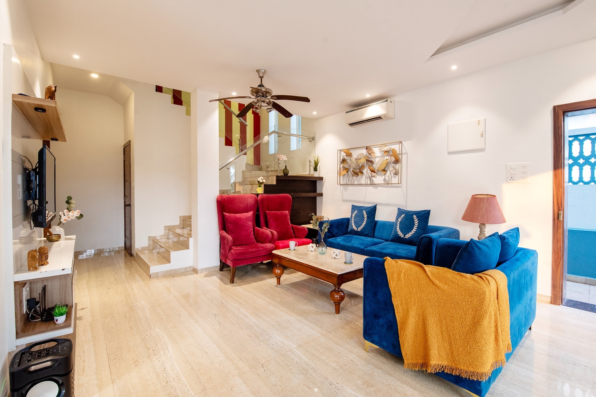 DanCenter India – Premium 5BHK Villa in Baga
Experience unmatched luxury in this expansive 5BHK villa located in the heart of Baga. With five elegantly designed bedrooms, a private pool, and exclusive amenities, this villa is perfect for families and groups looking for the ultimate Goan escape. Just minutes from Baga, Calangute, and Candolim beaches, as well as vibrant nightclubs and restaurants like Hammerz, Tomatoes, and VagatorUMME, the villa blends comfort with coastal charm.
Villa Amenities
• Private Outdoor Pool
• LED TV (55â€)
• Coffee/Tea Maker
• Refrigerator & RO Purifier
• Portable Speaker
• Modular Kitchen (with toaster, stove, cutlery & crockery)
• Air Fryer
• Geyser & Toiletries
• Washing Machine
• High-speed Wi-Fi
• Board Games
• 24/7 Power Backup
• Caretaker Services
• Secure Parking
Bedrooms
• Bedroom 1: Queen-sized bed | Ensuite bathroom | AC | Fan | Wardrobe | Study desk | Sofa chair | Balcony | First floor
• Bedroom 2: Queen-sized bed | Ensuite bathroom | AC | Fan | Wardrobe | Study desk | Sofa chair | First floor
• Bedroom 3: Queen-sized bed | Ensuite bathroom | AC | Fan | Wardrobe | Study desk | Balcony | Second floor
• Bedroom 4: Queen-sized bed | Ensuite bathroom | AC | Fan | Wardrobe | Study desk | Balcony | Second floor
• Bedroom 5: Queen-sized bed | Ensuite bathroom | AC | Fan | Wardrobe | Study desk | Attached balcony | Third floor
Bathrooms
Each ensuite bathroom comes with:
âœ”ï¸ Shower | Geyser | Hand jet spray | Organic toiletries & towels | Western commode
Living & Dining
• Living Room: Spacious seating with sofa, centre table | 55†LED TV | AC | Fans | Pool view & access | Ground floor
• Dining Area: 10-seater dining table (First floor)
Kitchen
A fully equipped open kitchen with ample storage and modern appliances:
Refrigerator | Oven | Microwave | Kettle | Rice cooker | Mixer/grinder | Dishwasher | Toaster | Utensils & Crockery
Dine
👨🳠Chef-on-call service (with 48 hrs notice; additional charges, ingredients extra)
🴠Fully equipped kitchen for preparing both vegetarian & non-vegetarian meals
Nearby Attractions
📠Baga Beach – 2 mins
📠Calangute Beach – 5 mins
📠Candolim Beach – 6 mins
📠Nightclubs – Hammerz
📠Cafés & Restaurants – Tomatoes, Fisherman’s Wharf
Connectivity
âœˆï¸ MOPA Airport – 45 mins (28 km)
âœˆï¸ Dabolim Airport – 60 mins (41 km)
✨ Stay at DanCenter India – Premium Villa for a truly unforgettable Goan getaway, where luxury, convenience, and location come together seamlessly