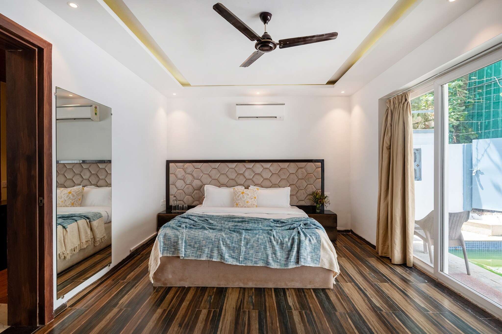DanCenter India – Premium 5BHK Villa in Baga
Experience unmatched luxury in this expansive 5BHK villa located in the heart of Baga. With five elegantly designed bedrooms, a private pool, and exclusive amenities, this villa is perfect for families and groups looking for the ultimate Goan escape. Just minutes from Baga, Calangute, and Candolim beaches, as well as vibrant nightclubs and restaurants like Hammerz, Tomatoes, and VagatorUMME, the villa blends comfort with coastal charm.
Villa Amenities
• Private Outdoor Pool
• LED TV (55”)
• Coffee/Tea Maker
• Refrigerator & RO Purifier
• Portable Speaker
• Modular Kitchen (with toaster, stove, cutlery & crockery)
• Air Fryer
• Geyser & Toiletries
• Washing Machine
• High-speed Wi-Fi
• Board Games
• 24/7 Power Backup
• Caretaker Services
• Secure Parking
Bedrooms
• Bedroom 1: Queen-sized bed | Ensuite bathroom | AC | Fan | Wardrobe | Study desk | Sofa chair | Balcony | First floor
• Bedroom 2: Queen-sized bed | Ensuite bathroom | AC | Fan | Wardrobe | Study desk | Sofa chair | First floor
• Bedroom 3: Queen-sized bed | Ensuite bathroom | AC | Fan | Wardrobe | Study desk | Balcony | Second floor
• Bedroom 4: Queen-sized bed | Ensuite bathroom | AC | Fan | Wardrobe | Study desk | Balcony | Second floor
• Bedroom 5: Queen-sized bed | Ensuite bathroom | AC | Fan | Wardrobe | Study desk | Attached balcony | Third floor
Bathrooms
Each ensuite bathroom comes with:
✔️ Shower | Geyser | Hand jet spray | Organic toiletries & towels | Western commode
Living & Dining
• Living Room: Spacious seating with sofa, centre table | 55” LED TV | AC | Fans | Pool view & access | Ground floor
• Dining Area: 10-seater dining table (First floor)
Kitchen
A fully equipped open kitchen with ample storage and modern appliances:
Refrigerator | Oven | Microwave | Kettle | Rice cooker | Mixer/grinder | Dishwasher | Toaster | Utensils & Crockery
Dine
👨🍳 Chef-on-call service (with 48 hrs notice; additional charges, ingredients extra)
🍴 Fully equipped kitchen for preparing both vegetarian & non-vegetarian meals
Nearby Attractions
📍 Baga Beach – 2 mins
📍 Calangute Beach – 5 mins
📍 Candolim Beach – 6 mins
📍 Nightclubs – Hammerz
📍 Cafés & Restaurants – Tomatoes, Fisherman’s Wharf
Connectivity
✈️ MOPA Airport – 45 mins (28 km)
✈️ Dabolim Airport – 60 mins (41 km)
✨ Stay at DanCenter India – Premium Villa for a truly unforgettable Goan getaway, where luxury, convenience, and location come together seamlessly