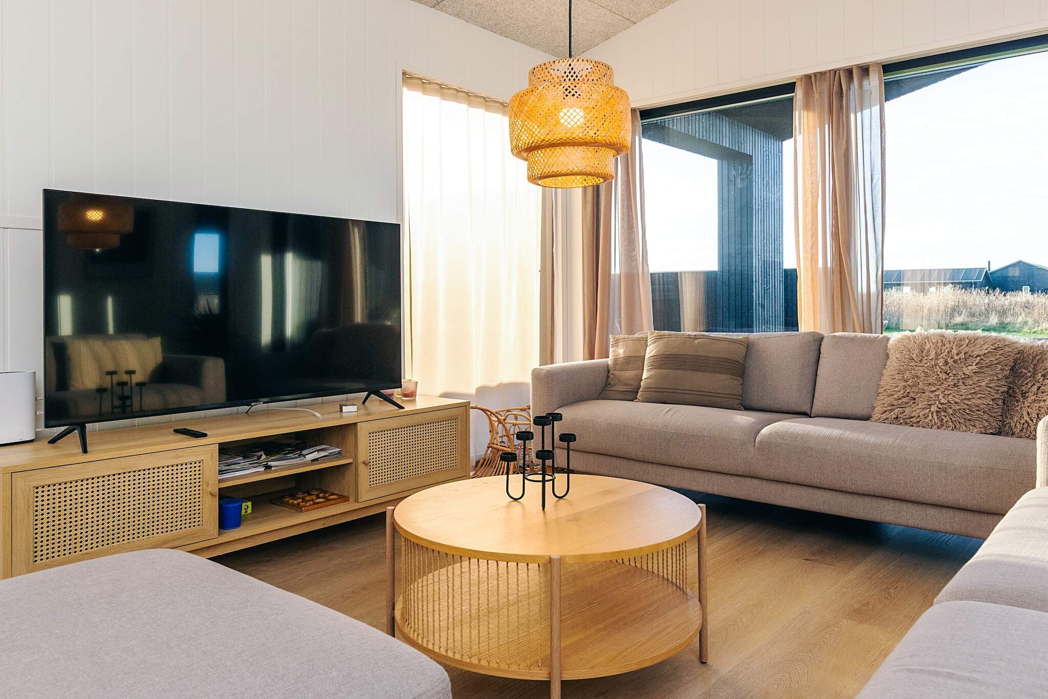 Internet Access DSL, Kitchen(stove(induction), coffee machine, oven, microwave, dishwasher, fridge, freezer(> 250L), high chair), Living/bed room(TV(german television channels, danish TV channels (DR1 and TV2))), bedroom(double bed, cot), bedroom(double bed), bedroom(double bed), bedroom(double bed), bedroom(2x single bed, 2x bunk bed), bathroom(tumble dryer, washbasin, shower, toilet, washing machine), bathroom(washbasin, shower, toilet), bathroom(washbasin, shower, toilet), outdoor shower(outside), Bubble bath(outside, heated, 8 persons), sauna(indoor, 6 persons), terrace, garden furniture, deckchairs, play equipment, table tennis table, table football, darts, billiards, air to water heatpump