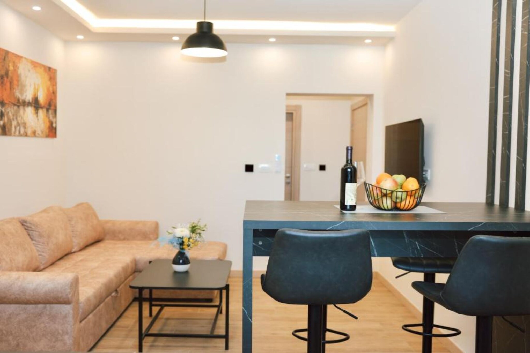 The Stylish Apartment with Modern Elegance in Herceg Novi Area in Herceg Novi, Herceg Novi County, Montenegro, is an exquisite modern property offering both comfort and style. It’s an ideal place for travelers looking to experience the beauty of Montenegro while staying in a contemporary and elegantly designed apartment.  The apartment is thoughtfully designed with an emphasis on modern elegance, featuring sleek interiors, high-end furnishings, and a spacious layout. It provides a luxurious and comfortable retreat, making it perfect for solo travelers, couples, or small groups looking to explore the Herceg Novi area.
Note:
Private parking is available, reservation is not required.
Wi-Fi is available throughout the property.
Pets are  not allowed.
Baggage dropoff is available  Before checkin.
This one-bedroom can accommodate up to four  guests. It features a Flat screen TV, Satellite TV  and is combined with a living room and kitchen. The private bathroom is equipped with a shower and toilet.
Thanks to its excellent location, everything you'll need for your vacation is just a short walk away from the property. Grocery stores-200.00 m, cafes and  restaurants—2.00 km. The beach is 1.50 km away from the property.
The airport is 12 km away from the property.