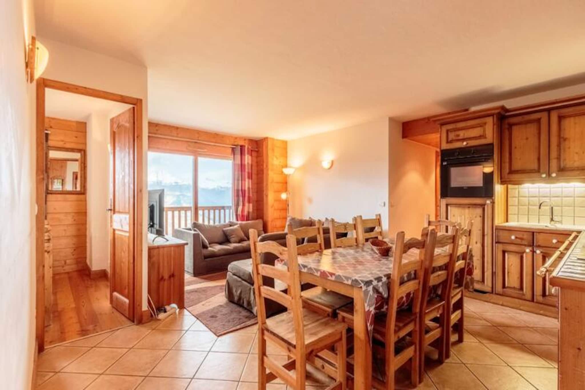 Where the serene charm of the Alps meets modern comfort, this stunning 5-room apartment in the Le St Bernard residence offers an unparalleled mountain escape. With breathtaking west-facing views of Mont Blanc, this property is a haven for ski enthusiasts and nature lovers alike. Imagine waking up to the majestic silhouette of the Alps, stepping out onto your balcony, and heading straight onto the slopes with ski-in/ski-out access. The tranquil village of Le Chantel provides a peaceful retreat while being just minutes from the vibrant Charvet and Villards resort centers. \n\nSpanning 75m², this ground-floor apartment comfortably accommodates up to eight guests. The thoughtfully designed layout includes four bedrooms, a cozy living room with plush seating, and a fully equipped kitchen featuring modern appliances such as a dishwasher, oven, and ceramic hob. Each bedroom offers a restful retreat, including a double bed, twin beds, and bunk beds, ensuring space for families or groups. The apartment also boasts three bathrooms, a separate toilet, and convenient amenities like Wi-Fi, a covered parking space, and a ski locker. Towels, linens, and end-of-stay cleaning are all included, making your stay seamless and stress-free.\n\nBeyond the apartment, the residence features a swimming pool and solarium, perfect for unwinding after a day of adventure. The nearby Dahu gondola and free shuttle service provide easy access to the resort’s shops, restaurants, and the renowned ESF ski school. During the summer, explore the legendary Vanoise National Park, offering endless hiking trails and pristine natural beauty. Whether you're carving through the 425 km of slopes in the Paradiski area or enjoying the tranquility of alpine meadows, this property places you at the heart of it all.\n\nChoose this exceptional apartment for your next alpine getaway and create unforgettable memories in the enchanting Les Arcs. With its perfect blend of comfort, convenience, and breathtaking surroundings, it’s a destination you’ll want to return to year after year.