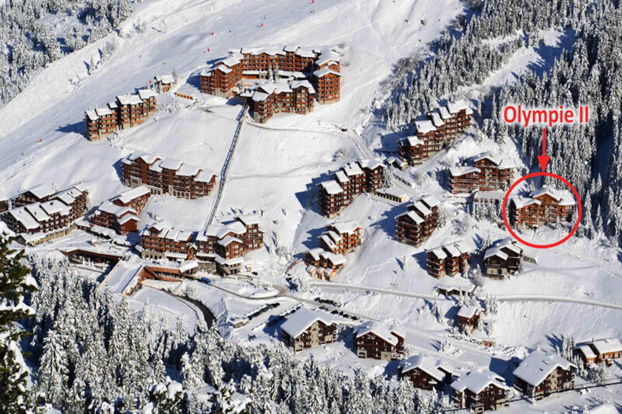 At the edge of a serene alpine enclave, the Olympie 2 residence offers a tranquil retreat just moments from the slopes of Méribel. Imagine waking up to the crisp mountain air and stepping onto your south-west facing balcony to admire the breathtaking views of snow-covered peaks. This charming duplex apartment, rated 3 stars, is thoughtfully designed to accommodate up to six guests, making it ideal for families or small groups seeking a cozy yet adventurous getaway in the heart of the French Alps. \n\nInside, the apartment features a warm and inviting living space with a sofa bed, a fully equipped kitchen boasting modern appliances such as an oven, microwave, dishwasher, and ceramic hobs, and a dining area perfect for sharing meals after a day on the slopes. The sleeping arrangements include a double bedroom, a small room with bunk beds, and a loft with trundle beds, ensuring comfort and privacy for all. The apartment also includes two bathrooms, one with a shower, and four flat-screen TVs for entertainment. \n\nThe residence’s location is a skier’s dream. A short 150-meter walk leads you to a snow-covered path connecting to the blue run, while a 300-meter stroll brings you to the Aigle red run and the main ski lift departure point. The nearby Châtelet shopping center, just 400 meters away, offers convenient access to shops, restaurants, and a bus stop for exploring the wider Méribel area. \n\nWhether you’re here to carve through pristine slopes, hike scenic trails, or simply unwind in the serene alpine atmosphere, Olympie 2 provides the perfect blend of comfort, convenience, and charm for an unforgettable mountain escape.