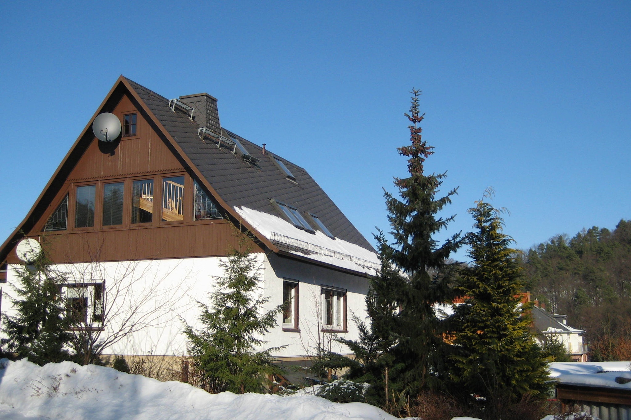 Ferienwohnung mit Kamin Am Waldrand-Exterior in winter