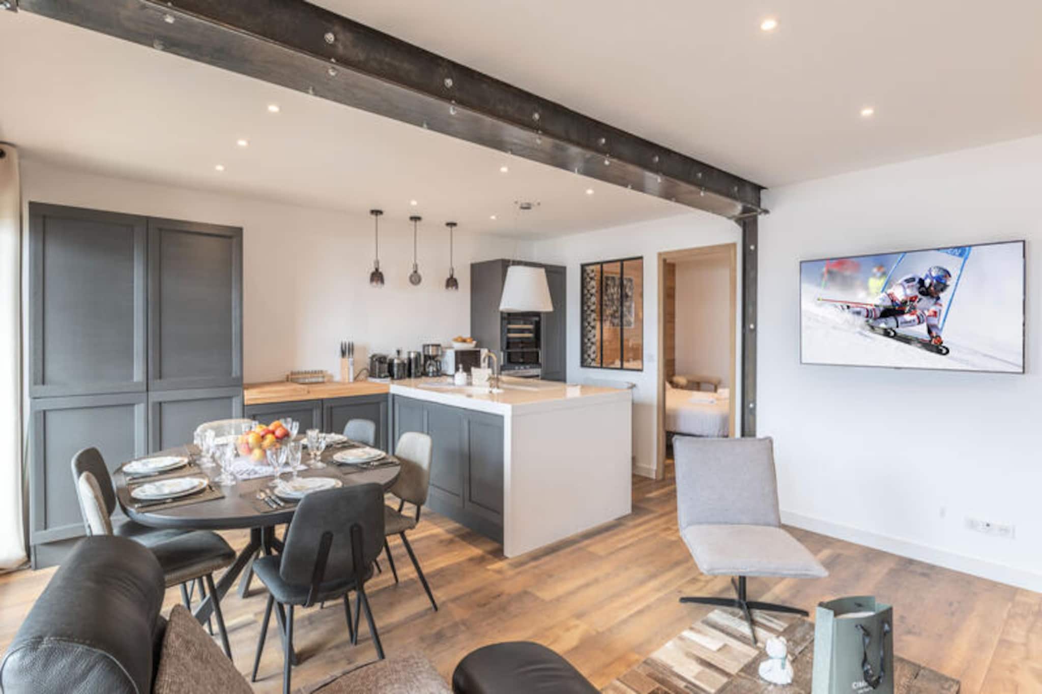 Bathed in sunlight and surrounded by the majestic peaks of the French Alps, the Les 2 Anges residence in Alpe d'Huez offers a perfect blend of modern comfort and alpine charm. This recently renovated property is ideally situated in the vibrant JEUX district, placing you just moments away from the slopes and local shops. Whether you're here for winter sports or summer mountain adventures, this residence promises an unforgettable stay with breathtaking south-facing views from its private balcony. Imagine sipping your morning coffee while gazing at the sunlit mountains, ready to embark on a day filled with exploration and excitement. \n\nInside, the apartment is thoughtfully designed to accommodate families or small groups. The open-plan living area features a fully equipped kitchen, complete with a wine cellar, and flows seamlessly into the dining and TV lounge spaces. With two double bedrooms, one with an en suite shower room, and a cozy mountain corner with bunk beds, the layout ensures both privacy and togetherness. High-quality linens, bathroom products, and beds made upon arrival add a touch of luxury, while the end-of-stay cleaning service ensures a hassle-free departure. \n\nAlpe d'Huez is renowned for its world-class skiing and snowboarding opportunities, with pistes catering to all levels. In summer, the resort transforms into a haven for hikers and cyclists, offering trails that wind through lush meadows and dramatic landscapes. The JEUX district provides convenient access to restaurants, shops, and après-ski activities, making it easy to immerse yourself in the lively alpine atmosphere. \n\nChoose Les 2 Anges for your next mountain getaway and experience the perfect combination of relaxation, adventure, and stunning natural beauty. Whether you're carving through fresh powder or enjoying a scenic hike, this residence is your gateway to the best of Alpe d'Huez.