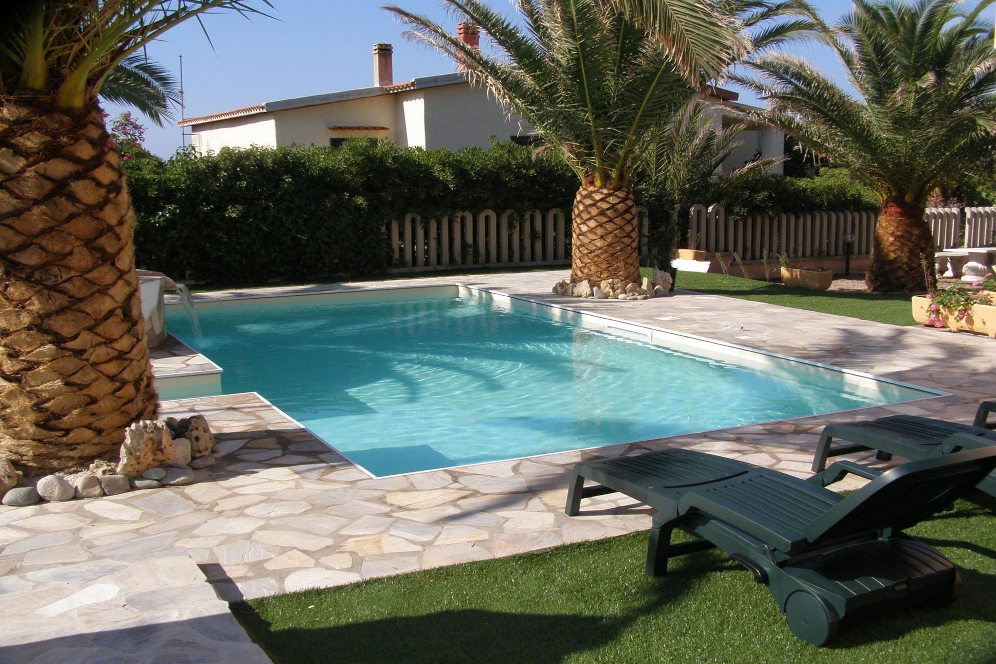 On the 1st floor: (Living room(double sofa bed, TV, dining table, air conditioning), open kitchen(hob, hood, espresso machine, fridge-freezer), bedroom(double bed), bedroom(single bed, single bed), bathroom(washbasin, toilet), balcony, air conditioning)\n\ngarden(shared with other guests), garden furniture, BBQ(shared with other guests), swimming pool(shared with other guests,  8 x  3 m., opened from 1/2 May upto and including Sep), swimming pool(shared with other guests,  8 x  3 m., opened from 1/2 May upto and including Sep)
