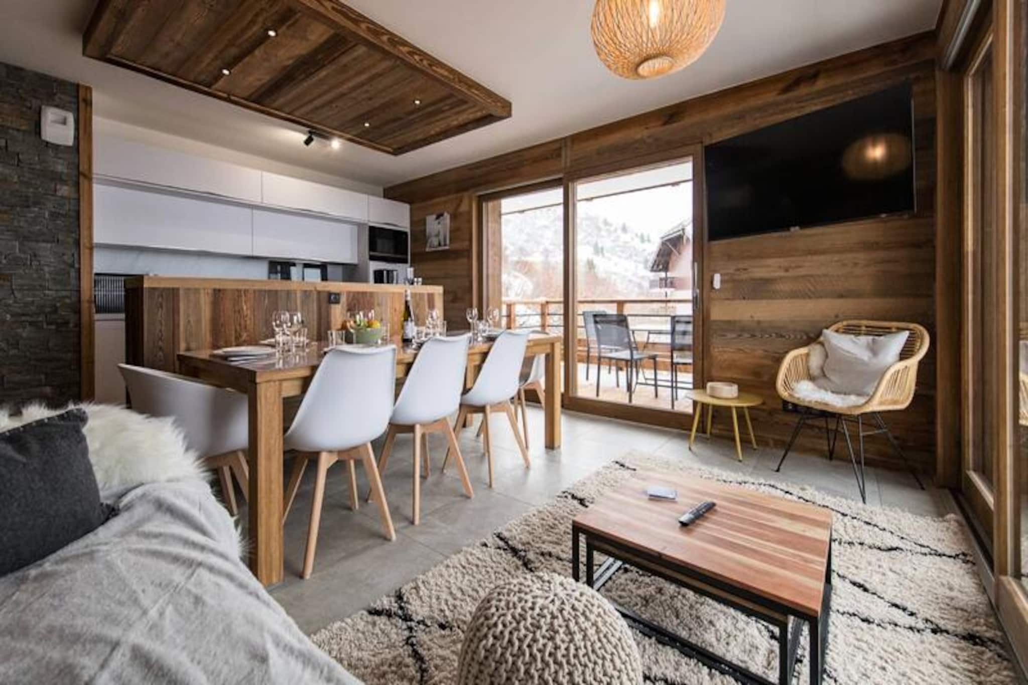 High above the picturesque Valmeinier valley at an altitude of 1950 meters, this elegant apartment in the L'Olvera residence invites you to experience the perfect alpine getaway. Surrounded by the majestic peaks of the French Alps, this property offers a harmonious blend of modern luxury and mountain charm, ensuring your stay is as comfortable as it is unforgettable. Imagine waking up to the crisp mountain air, stepping onto your spacious southwest-facing balcony, and taking in the breathtaking views of the snow-capped slopes.
Designed with both style and functionality in mind, the apartment features a cozy living room with a seating area and dining space, complemented by a fully equipped kitchen with state-of-the-art appliances, including an induction hob, oven, and microwave. Two double bedrooms with plush 160x200 cm beds provide a restful retreat, while two additional sleeping areas with bunk beds make this an ideal choice for families or groups of up to eight guests. The apartment also boasts two modern bathrooms, one with a shower, and two separate toilets for added convenience. A ski locker with a boot dryer and a secure underground parking space with an electric vehicle charging station ensure your needs are met both on and off the slopes.
The location is unbeatable, with ski-in/ski-out access and the vibrant Upper Valmeinier village just steps away, offering a variety of shops, restaurants, and après-ski options. In summer, the area transforms into a haven for hikers and nature enthusiasts, with scenic trails and a nearby municipal swimming pool. Additional perks include Wi-Fi, end-of-stay cleaning, and the convenience of ski passes and lessons delivered directly to your residence.
Whether you're here for the thrill of the slopes or the tranquility of the alpine landscape, this apartment promises an exceptional mountain escape. Book now and create lasting memories with family and friends in this idyllic setting.