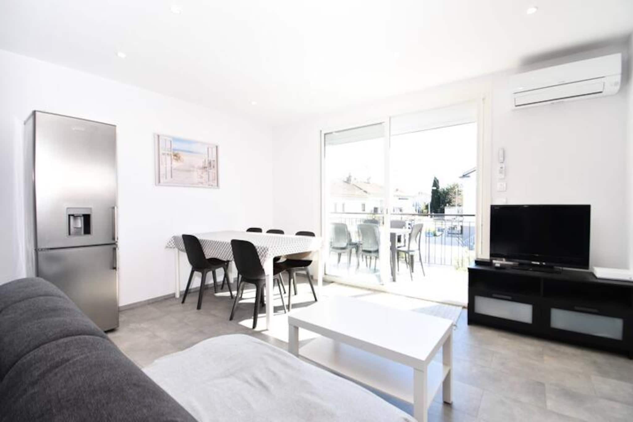 Imagine waking up to the gentle Mediterranean breeze and the sound of waves just a short stroll away. This beautifully renovated 59m² apartment offers the perfect blend of modern comfort and coastal charm, promising a memorable stay for up to five guests. Located in the picturesque Grau du Roi, it’s an ideal retreat for families or friends seeking relaxation and adventure by the sea.
Step inside and discover a spacious, sunlit living room that opens onto a large terrace, perfect for enjoying your morning coffee or an evening aperitif. The fully equipped open-plan kitchen invites you to prepare delicious meals with fresh local ingredients. Two cozy bedrooms with double beds and a sleek bathroom featuring a walk-in shower ensure restful nights and refreshing mornings. A unique double bunk bed adds extra sleeping space, making it a versatile choice for your group.
The location is unbeatable. Just minutes from the beach and local shops, you can explore the stunning Espiguette beach, renowned for its wild beauty, or visit the vibrant Seaquarium. A short 5-minute drive takes you to the heart of Grau du Roi, where you can immerse yourself in the charm of this coastal town. For history enthusiasts, the medieval town of Aigues-Mortes is only 6 km away, offering quaint shops, a lively market, and a glimpse into Provence’s rich past.
Whether you’re cycling through the serene Camargue wetlands, spotting pink flamingos and white horses, or savoring the local cuisine, this apartment places you at the heart of it all. With optional services like bike rentals, linen, and pet-friendly accommodations, every detail is designed to make your stay effortless and enjoyable. Book your escape to the South of France and create unforgettable memories in this idyllic seaside haven.