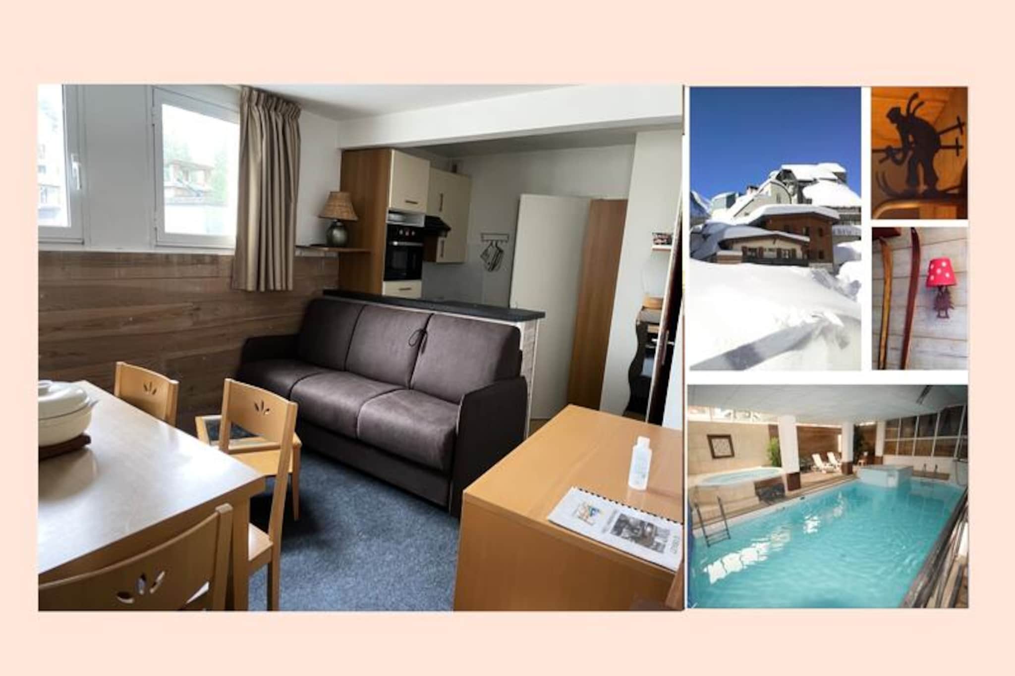 Residence "Le Chalet" – Comfort and relaxation in the heart of the resort

Located at 12 Route du Col d'Aubisque (number 14 on the resort map), the residence enjoys a central location, just 150 meters from shops and the slopes.

It offers quality facilities for a relaxing stay: a heated indoor pool with a whirlpool, sauna, gym, Wi-Fi access, and a private ski locker equipped with boot dryers.

For your meals, enjoy the on-site restaurant, Le Schuss.

Residence LE CHALET with swimming pool, duplex studio apartment for 6/7 people, 3rd floor, resort view, 35m², northeast facing, heated ski locker, electric heating.

Entrance to main room: living room with double sofa bed, TV, bathroom with bathtub, sink, toilet, and hairdryer.
Kitchen: 2-burner ceramic hob, oven, refrigerator, dishwasher, microwave, filter coffee maker, toaster, food processor.
Stairs lead down to a room divided into two areas: one with a bunk bed (one 140cm and one 90cm), and the other with a single bunk bed (80cm).

NO SMOKING. Bed linen provided. Free WIFI.

The sports facilities (swimming pool, hot tub, sauna, and gym) are open in winter from the Christmas holidays until the resort closes, and in summer from July 1st to September 15th.

Additional charges apply: tourist tax. Pets are welcome for a fee.

Optional services: meal plans (breakfast, dinner, half-board), towels, daily and final cleaning, early check-in.
Laundromat service available at reception for a fee.

Winter Special:

Discounts for all our guests on ski equipment rental (SKILOC),

and on ski lifts (SKIPASS)

with the special SKIPLUS offer which combines both services.

Security deposit (in euros) - 250
Heating - 1