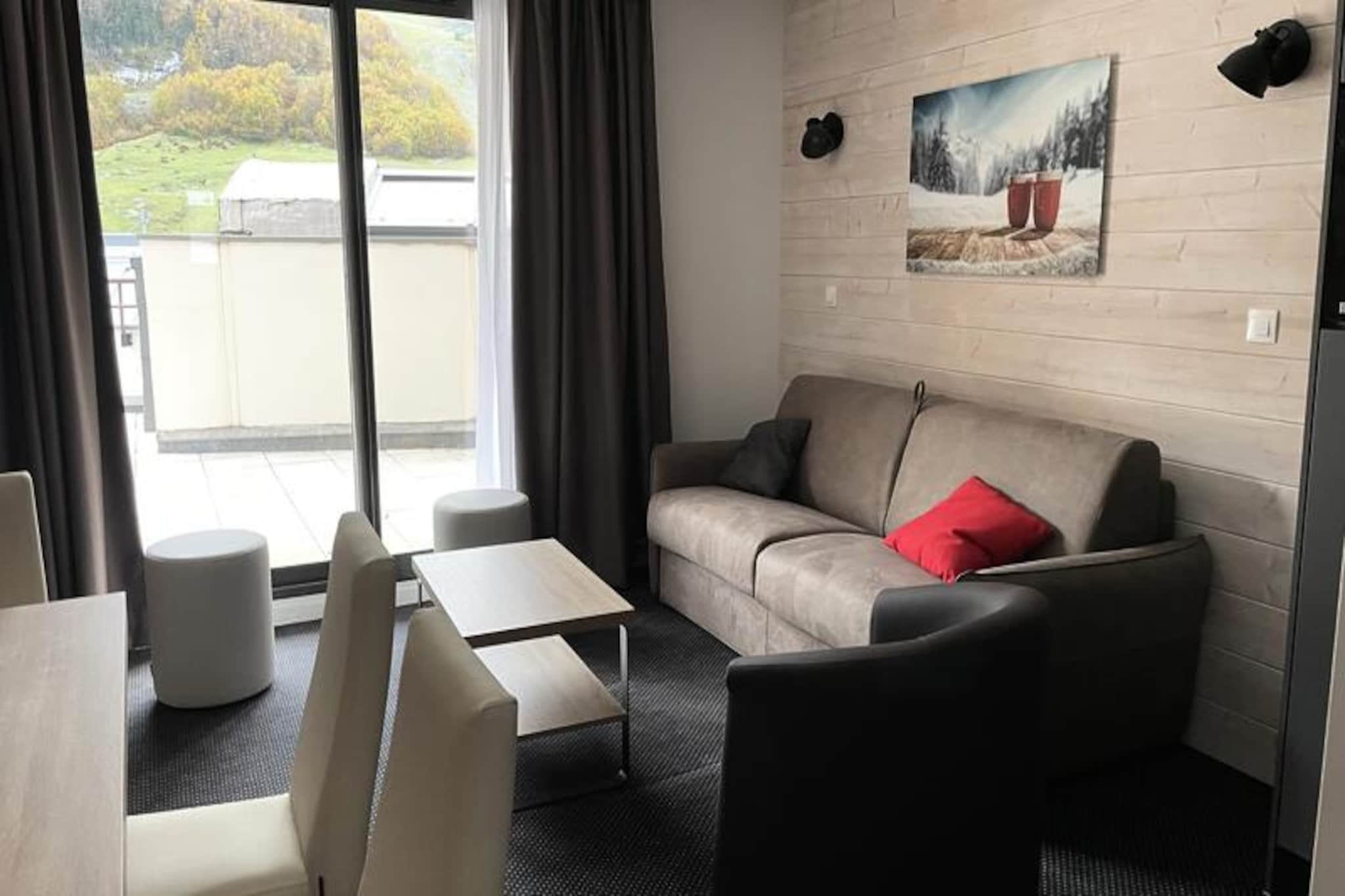 At the gateway to the majestic Pyrenees, this inviting studio apartment in Le Portillo Residence offers a perfect blend of comfort and convenience for your mountain escape. Situated at 16 Route du Col d'Aubisque, the property is ideally positioned just 150 meters from the slopes, 100 meters from local shops, and at the starting point of scenic hiking trails. Whether you’re seeking thrilling winter adventures or tranquil summer explorations, this residence places you in the heart of it all. From your south-facing terrace on the 5th floor, soak in breathtaking views of the slopes and let the serene alpine atmosphere inspire your days. \n\nDesigned to accommodate up to six guests, the 38m² studio features two sleeping alcoves with bunk beds, a double sofa bed in the living area, and a fully equipped open-plan kitchen with modern appliances including a refrigerator, ceramic hob, oven, microwave, and dishwasher. The bathroom is fitted with a bathtub and hairdryer, while linens are provided for your convenience. Additional amenities such as free Wi-Fi, a heated indoor swimming pool with a jacuzzi and children's pool, a gym, and a games room ensure a relaxing and enjoyable stay. For winter sports enthusiasts, the ski room with individual boot dryers is a thoughtful touch. \n\nBeyond the residence, the surrounding area offers endless opportunities for adventure. In winter, take advantage of exclusive discounts on ski equipment rentals and lift passes, while summer unveils a paradise of hiking trails, cycling routes, and breathtaking vistas. Optional extras such as meal packages, towel rentals, and cleaning services add flexibility to your stay. With its prime location and excellent facilities, this property is the perfect base for creating unforgettable mountain memories year-round.