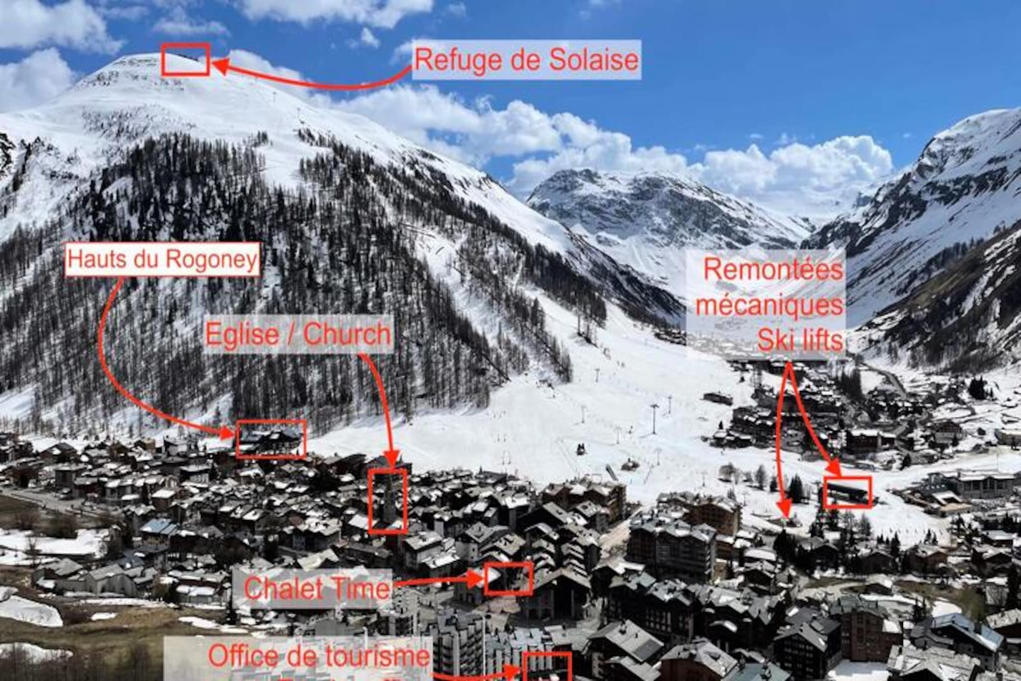 In the heart of Val d'Isère’s old village district, this beautifully renovated apartment offers a serene retreat just steps from the slopes. Imagine waking up to the crisp mountain air, sipping your morning coffee as the sun rises over the snow-covered peaks, and heading straight out to the nearby ski lifts for a day of alpine adventure. The Résidence Les Hauts du Rogoney, with its charming chalet-style architecture, seamlessly blends into the traditional Savoyard ambiance of the resort, creating a warm and inviting atmosphere for your stay. \n\nThis fourth-floor apartment accommodates up to five guests and features two cozy bedrooms, a modern bathroom with a double vanity, and a separate toilet. The open-plan living room is perfect for relaxing after a day on the slopes, equipped with a flat-screen TV and high-speed Wi-Fi. The fully equipped kitchen, complete with a Nespresso machine and induction hob, invites you to prepare hearty meals to enjoy with your loved ones. A ski locker with a boot dryer ensures your gear is ready for the next adventure. \n\nStep outside and you’ll find yourself at the foot of the slopes, with direct access to the snow front and ski lifts just meters away. The ski school, local shops, and restaurants like La Casa Scara and Restaurant l’Avancher are all within easy reach, making it effortless to explore the vibrant village life. For groceries, Les Sonnailles and La Fermette de Claudine offer fresh local produce, while INTERSPORT Front de Neige provides convenient ski rentals with exclusive discounts. \n\nWhether you’re here to carve through pristine powder or simply soak in the charm of Val d'Isère, this apartment offers the perfect base for an unforgettable alpine escape. With thoughtful amenities like mid-stay cleaning, fresh linens, and fiber-optic Wi-Fi, your comfort is guaranteed. Let the magic of the French Alps create memories to last a lifetime.