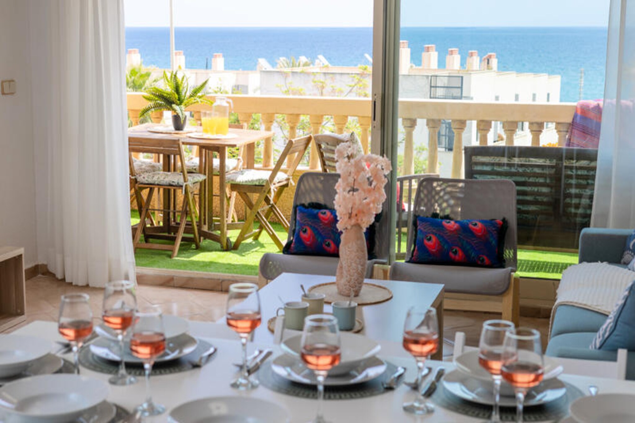Imagine waking up to the soothing sound of waves and stepping out onto your private terrace to take in the breathtaking views of the Mediterranean Sea. This beachfront apartment in Campello is a true gem on the Costa Blanca, offering a perfect blend of relaxation and recreation for up to six guests. Whether you're seeking a tranquil escape or an active holiday, this property caters to every need with its exceptional amenities and prime location.
Inside, the apartment boasts a modern open-plan kitchen with a stylish bar, ideal for sharing meals and conversations with loved ones. Two pristine bathrooms ensure comfort and privacy for all, while the spacious living room, bathed in natural light, provides a cozy retreat with air conditioning that circulates throughout the apartment. The bedrooms are designed for restful nights, each offering a serene space to unwind after a day of adventure.
Step outside to discover the delights of the complex, including a refreshing swimming pool and a communal tennis court for outdoor fun. The garage in the building ensures secure and convenient parking, making it easy to explore the surrounding area. Campello itself is a vibrant coastal town with golden beaches, charming promenades, and a rich cultural heritage waiting to be explored.
Whether you're savoring the sea breeze on your terrace, enjoying a swim in the pool, or exploring the beauty of the Costa Blanca, this apartment promises an unforgettable holiday experience. Book your stay now and create lasting memories in this Mediterranean paradise.