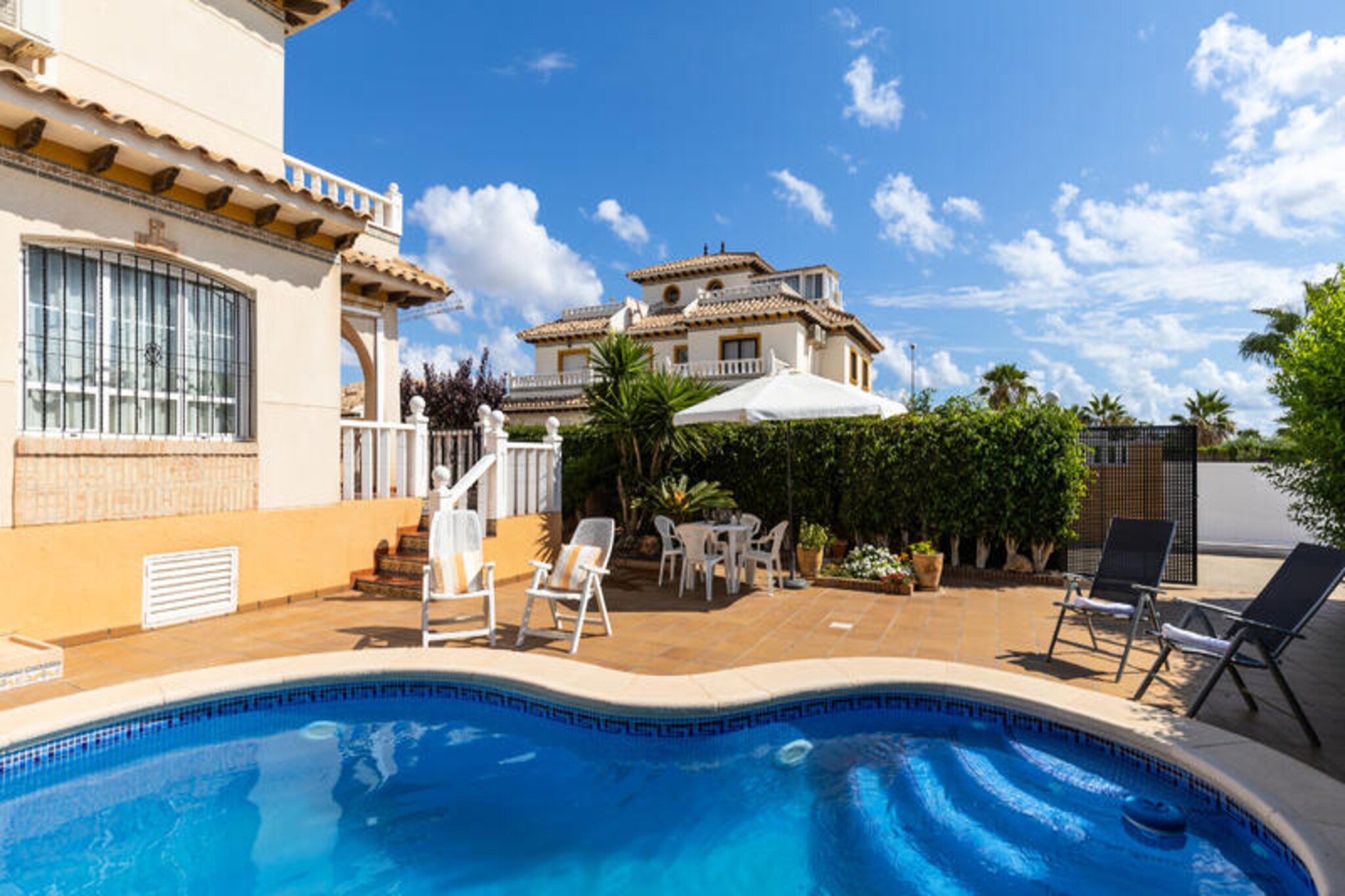 In the heart of the Costa Blanca, this stunning property in Cabo Roig offers a perfect blend of Mediterranean charm and modern comfort. Just moments from the pristine beaches of La Zenia and the renowned Dehesa de Campoamor golf course, this location promises an unforgettable holiday experience filled with sun, sea, and relaxation. Imagine waking up to the gentle sea breeze and spending your days exploring the vibrant coastal surroundings or simply unwinding by your private pool. 

The property boasts three spacious bedrooms and two sleek, modern bathrooms, all equipped with air conditioning to ensure your comfort throughout the year. The open-plan living area flows seamlessly onto a sunlit terrace, ideal for al fresco dining or enjoying serene Mediterranean evenings. Outside, you’ll find a secure parking area and a private swimming pool, offering a tranquil retreat for relaxation and leisure. As part of an exclusive community, you also gain access to a communal pool, perfect for socializing and soaking up the region’s abundant sunshine.

Cabo Roig is a vibrant destination with plenty to offer. From its golden beaches and crystal-clear waters to its lively marina and excellent dining options, there’s something for everyone. Golf enthusiasts will appreciate the proximity to the Dehesa de Campoamor golf course, while families and couples alike can enjoy the area’s many attractions, including shopping centers, water sports, and scenic coastal walks.

Whether you’re seeking a luxurious getaway or a base to explore the beauty of the Costa Blanca, this property is the perfect choice. Its prime location, modern amenities, and access to exclusive facilities make it a standout destination for your next holiday.