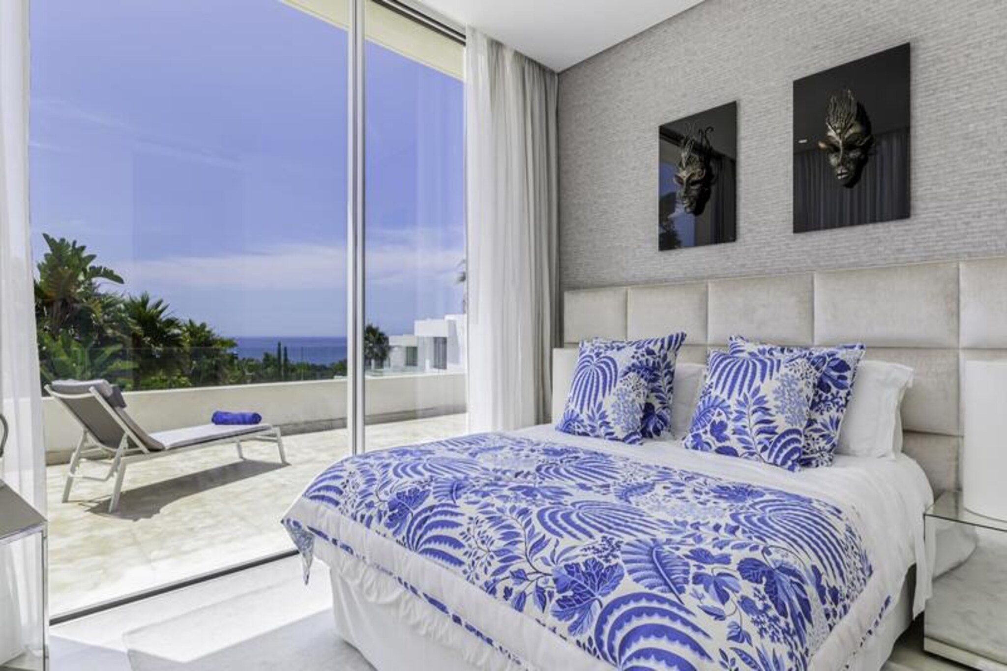Awaken your senses to the beauty of the Mediterranean in this exquisite villa near Marbella, where luxury meets tranquility. With breathtaking sea views and a location that places you just minutes from the beach and renowned golf courses, this property is a haven for relaxation and recreation. Whether you’re savoring the coastal breeze or exploring the vibrant heart of Marbella, every moment here feels like a celebration of life on the Costa del Sol. \n\nStep inside and discover a world of refined comfort. Designed by a talented interior designer, the villa boasts three spacious bedrooms, each with its own en-suite bathroom, ensuring privacy and convenience for all guests. The ground-floor bedroom offers direct access to the landscaped garden, while the two upper-level bedrooms open onto a south-facing terrace with panoramic views of the sea. The living room, with its large bay windows, seamlessly connects to the expansive terrace, creating an indoor-outdoor living experience that is both stylish and inviting. A modern kitchen integrated into the living space adds to the villa’s charm, making it perfect for entertaining family and friends. \n\nOutside, the sparkling swimming pool beckons for a refreshing dip, while the covered terrace provides the ideal spot for alfresco dining or simply unwinding with a good book. Golf enthusiasts will appreciate the proximity to Rio Real Golf Course, Santa Clara Golf Club, and Marbella Golf Club, all within a short drive. For those seeking urban excitement, Marbella’s vibrant center is just five minutes away, offering an array of dining, shopping, and cultural experiences. \n\nThis villa is more than a place to stay; it’s an invitation to immerse yourself in the elegance and allure of the Costa del Sol. Whether you’re here to relax or explore, this property promises a memorable escape filled with comfort, beauty, and unforgettable moments.
