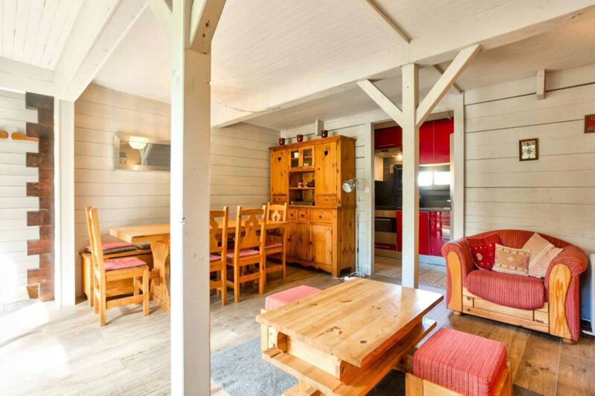Amidst a serene forest of larch trees, this delightful chalet offers a tranquil mountain retreat just a 5-minute walk or ski-out to the Funiplagne gondola, connecting you to the breathtaking Grande Rochette summit and the vibrant heart of Plagne Centre. Here, you’ll find a variety of shops, restaurants, and the renowned ESF ski school, ensuring everything you need is within easy reach while still enjoying the peace of nature. The chalet’s idyllic location provides the perfect balance of seclusion and accessibility for an unforgettable alpine getaway. \n\nBeautifully renovated and designed for comfort, this detached chalet accommodates up to six guests across two floors. The warm and inviting interior boasts a mountain-inspired ambiance, with a spacious living room featuring a dining area, a cozy lounge with a large-screen TV, and a fully equipped kitchen complete with modern appliances such as an induction hob, oven, microwave, dishwasher, and even a washing machine with a dryer function. The three charming bedrooms include a double room, a twin room, and a bunk room, making it ideal for families or groups of friends. Two separate bathrooms and two toilets ensure convenience, while the south/west-facing balcony invites you to soak up the sun and admire the stunning alpine views. \n\nAfter a day of skiing or exploring the picturesque surroundings, unwind in the chalet’s comfortable living spaces or take advantage of the nearby amenities. Ski lockers and a boot dryer make preparing for the slopes effortless, while free outdoor parking and easy road access add to the convenience. Whether you’re here for the world-class skiing, scenic hiking trails, or simply to relax in the crisp mountain air, this chalet offers an exceptional base for your adventures. \n\nChoose this charming retreat for its unbeatable location, cozy atmosphere, and modern comforts, and create cherished memories in the heart of the French Alps.