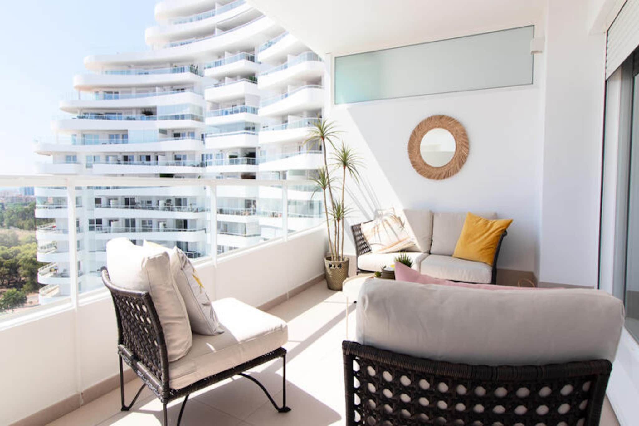 In the serene coastal town of Canet d'en Berenguer, this modern apartment offers a perfect blend of comfort and convenience for your Mediterranean getaway. With its contemporary design and thoughtful amenities, it’s an ideal retreat for families or couples seeking a relaxing escape by the sea. The golden sands of Canet Beach are just a short stroll away, inviting you to unwind under the Spanish sun or take a refreshing dip in the crystal-clear waters. 
 
 Spanning 87 m², the apartment features two cozy bedrooms, comfortably accommodating up to four guests. The bright and airy living space opens onto a 21 m² terrace, where you can enjoy al fresco dining or simply soak in the tranquil garden views. The property is equipped with modern conveniences including air conditioning, Wi-Fi, a washing machine, dryer, and a fully equipped American-style kitchen with a ceramic hob, refrigerator, oven, and dishwasher. For added luxury, guests have access to a shared swimming pool, a children's pool, a gym, a spa, and even a paddle tennis court. A private garage and elevator ensure ease of access throughout your stay.
 
 Beyond the apartment, Canet d'en Berenguer offers a charming mix of local culture and natural beauty. Explore the vibrant marina, savor fresh seafood at nearby restaurants, or take a leisurely bike ride along the scenic coastal paths. Valencia, with its rich history and modern attractions, is just a short drive away, making it perfect for day trips. Whether you’re looking to relax by the pool, explore the surrounding area, or indulge in Mediterranean cuisine, this apartment provides the ideal base for an unforgettable holiday.