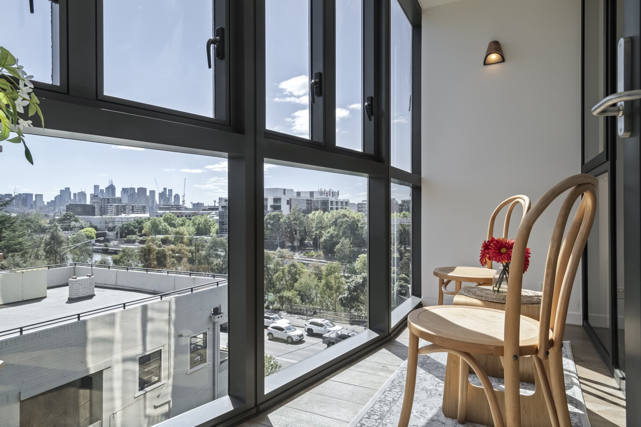 Property description
Located in the heart of South Yarra, this chic 1-bedroom apartment is perfect for city getaways. Enjoy a stylish open-plan living area, full kitchen, and private balcony. With central heating/cooling throughout, your stay is seamless and comfortable. Explore nearby Chapel Street’s cafés, shopping, and vibrant nightlife.
The space
This contemporary apartment offers an inviting retreat with modern styling and comfort in mind. The open-plan layout features a light-filled living area furnished with a three-seater sofa, coffee table, rug, and Smart TV with free-to-air channels. A compact dining table seats four, ideal for intimate meals or working remotely. The kitchen is fully equipped with a gas stovetop, electric oven, microwave, coffee machine, and a full suite of cookware and utensils, perfect for preparing anything from quick bites to home-cooked dinners.
 
The serene bedroom features a queen bed with blackout blinds and ample storage, promising restful nights. Climate comfort is ensured year-round with central heating and cooling throughout the apartment. The sleek bathroom includes modern fixtures —complete with a washer, dryer, ironing board, and clothes drying rack.
 
Step onto the balcony via the living room to enjoy outdoor seating, ideal for a quiet morning coffee or an evening wind-down. With a study nook neatly placed in a cupboard near the living room, this apartment suits both leisure and business stays.