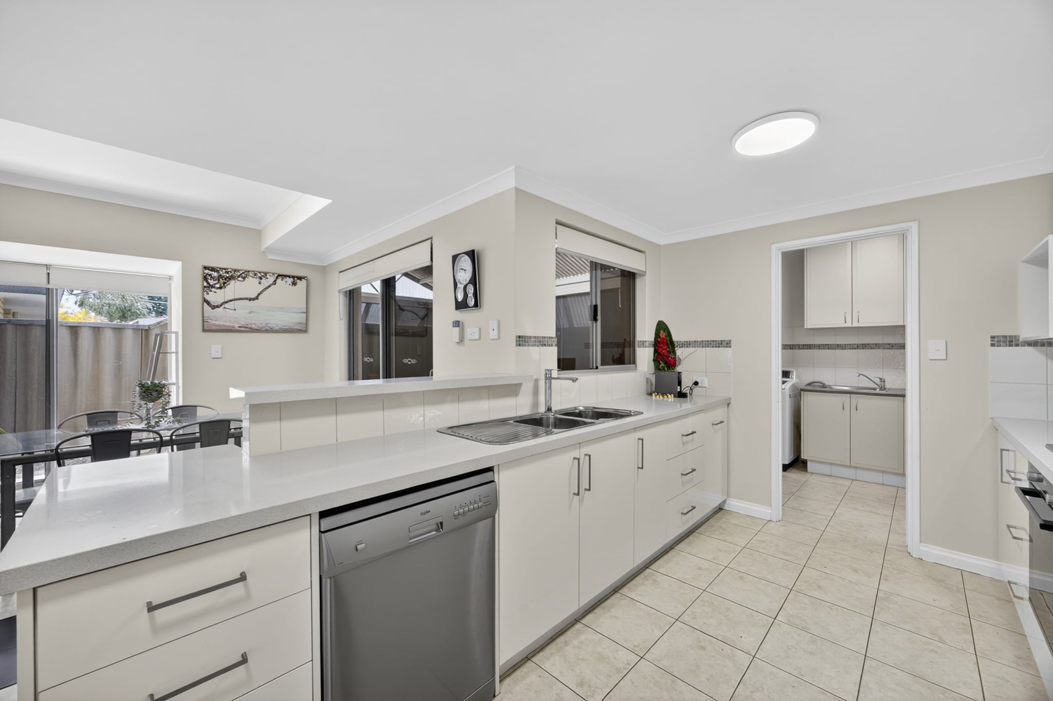 Property description
Nestled in a peaceful Mandurah setting, this 3-bedroom unit features open-plan living, a private balcony, and a charming outdoor space. With easy self-check-in via a lockbox, youâ€™ll feel right at home. Enjoy the comfort of air conditioning, a full kitchen, and an inviting study nookâ€”perfect for longer stays or weekend escapes near Mandurahâ€™s beautiful foreshore and cafÃ© scene.
The space
Step inside this thoughtfully furnished home and discover a relaxed, inviting atmosphere. The tiled living area offers a generously sized lounge with seating for four and tasteful dÃ©cor, creating a space ideal for unwinding. The dining area comfortably seats six, perfect for shared meals, while the full kitchen includes a gas stove, oven, and dishwasher for effortless cooking.
 
Three bedrooms are located across two levels. Each room features a mix of double and single beds, with blackout blinds, ceiling fans, and split-system air conditioning for a restful night. The third bedroom also opens to a private balcony, offering a tranquil spot to enjoy the breeze.
 
The home features three modern bathrooms, including one ensuite connected to the upstairs bedroom and study nook. A private laundry with a washer, dryer, and ironing facilities is also included.
 
Downstairs, the outdoor courtyard is accessible from multiple entry points and offers a complete outdoor furniture setâ€”ideal for alfresco dining or morning coffee.
 
With Wi-Fi, a dedicated study nook, and secure garage parking for two cars, this property is designed for convenience and comfort in Mandurahâ€™s laid-back coastal setting.