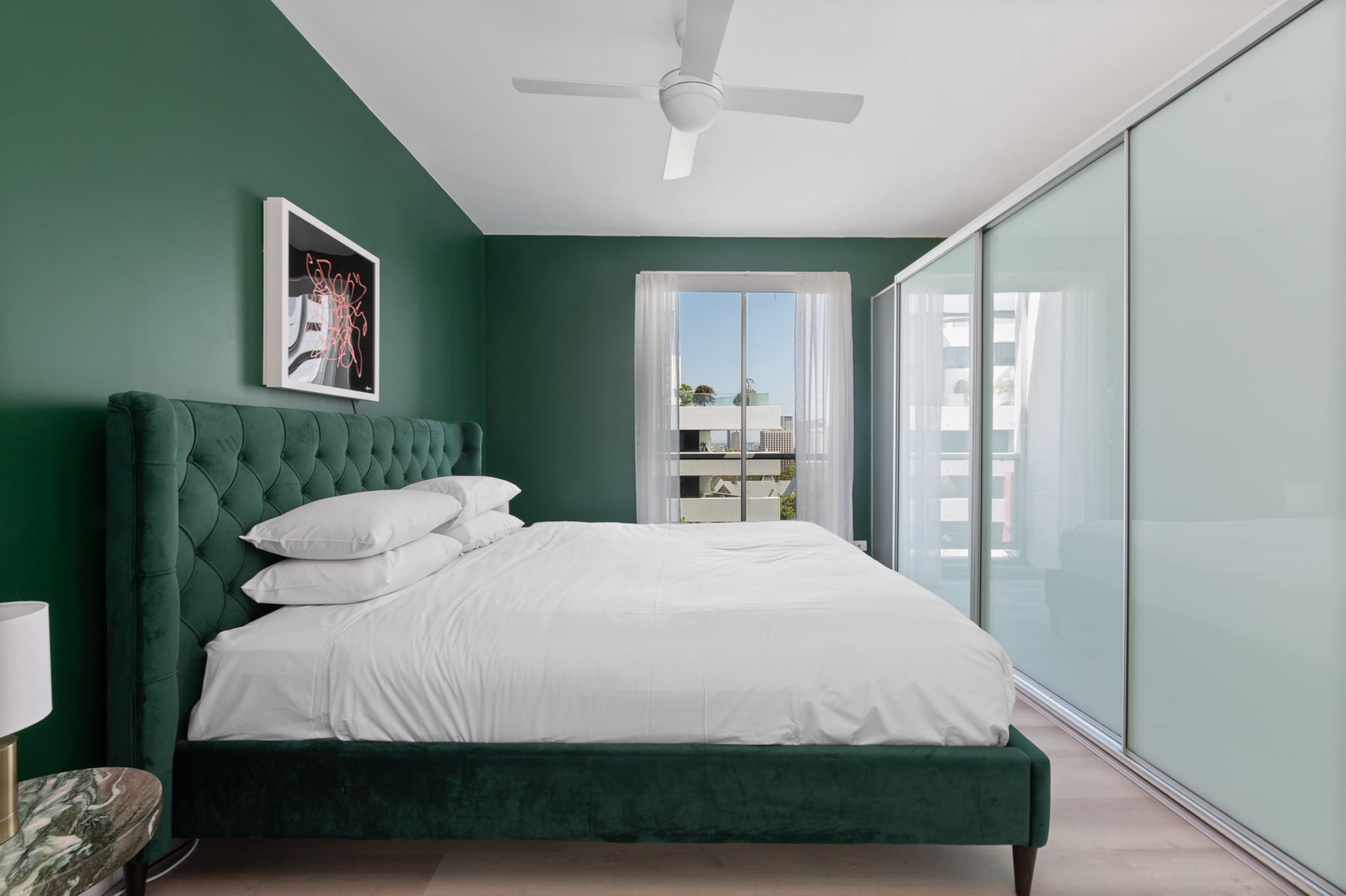 Property description
Experience the charm of Surry Hills in this bright and spacious one-bedroom apartment. With a two private balconies, it offers a tranquil escape near Sydneyâ€™s vibrant heart and great views of the city and the iconic Sydney Harbour Bridge, . Enjoy seamless self-check-in with a secure lockbox, and unwind in thoughtfully styled interiors ideal for both business and leisure stays.
The space
Step into a spacious, light-filled apartment designed for effortless comfort. The open-plan living area features wooden floors, a three-seater sofa, and a large flat-screen TV. Dine at the stylish table for four or step outside to one of the two private balconies with outdoor furnitureâ€”perfect for morning coffee or sunset drinks.
 
The bedroom features a king bed with blackout blinds, offering a cosy, restful retreat. The en-suite bathroom is equipped with essential amenities.
 
Prepare meals in the fully equipped kitchen with an electric stove, oven, dishwasher, and a full selection of cookware and utensils. A private laundry with washer, dryer, and ironing facilities makes this apartment ideal for longer visits.
 
Whether youâ€™re here for work or leisure, this apartment is a serene, stylish base in one of Sydneyâ€™s most dynamic neighbourhoods.