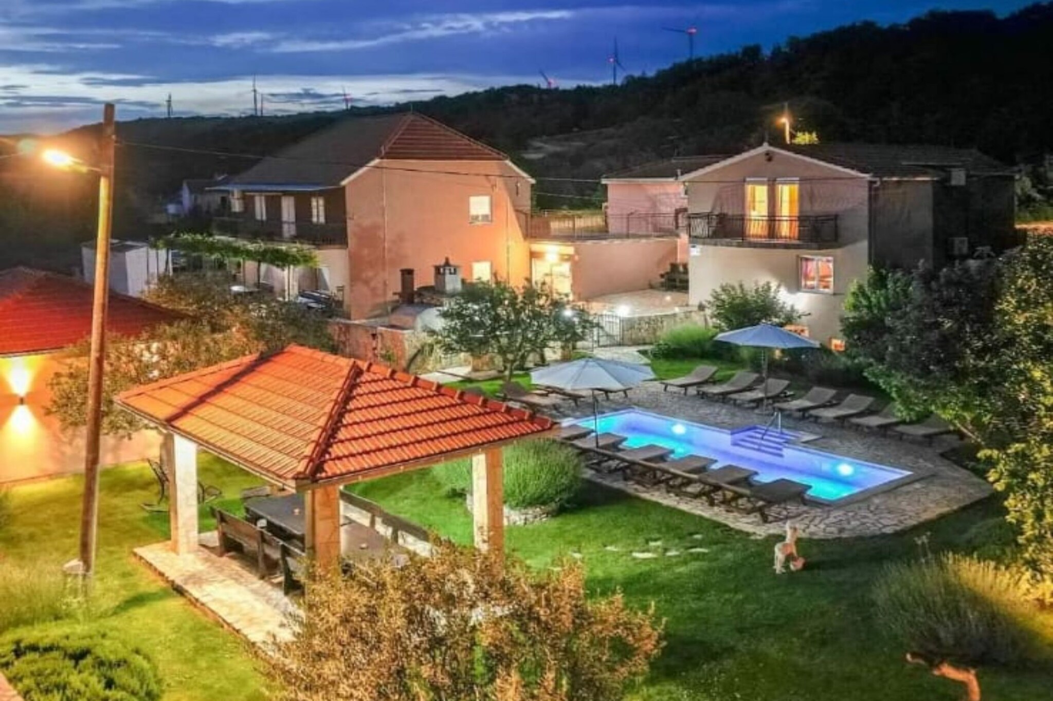 Villa Popovića dvori is a luxury holiday villa in Šestanovac, in the hinterland of the Makarska Riviera, Split-Dalmatia County, Croatia, ideal for families, couples, or groups seeking a peaceful Dalmatian escape.
Note:
Private parking is available, and a reservation is not required.
Baggage drop-off is available before check-in.
Wi-Fi is available throughout the property.
Pets are not allowed.
A baby cot is available on request.
Option for reserving a restaurant with Host (domestic homegrown vegetables) (cash only for this option)
The host lives on the property in a private house and is available to guests.
This six-bedroom can accommodate up to eighteen guests. It features an internet-enabled TV and is combined with a living room, a Safety deposit box, a seating area, a sofa, and a kitchen. The private bathroom is equipped with a shower and toilet. Free toiletries are available on request.
Thanks to its excellent location, everything you'll need for your vacation is just a short walk from the property. Grocery stores, cafes, restaurants—everything is within a 300 m radius.
The airport is 50 km away from the property.