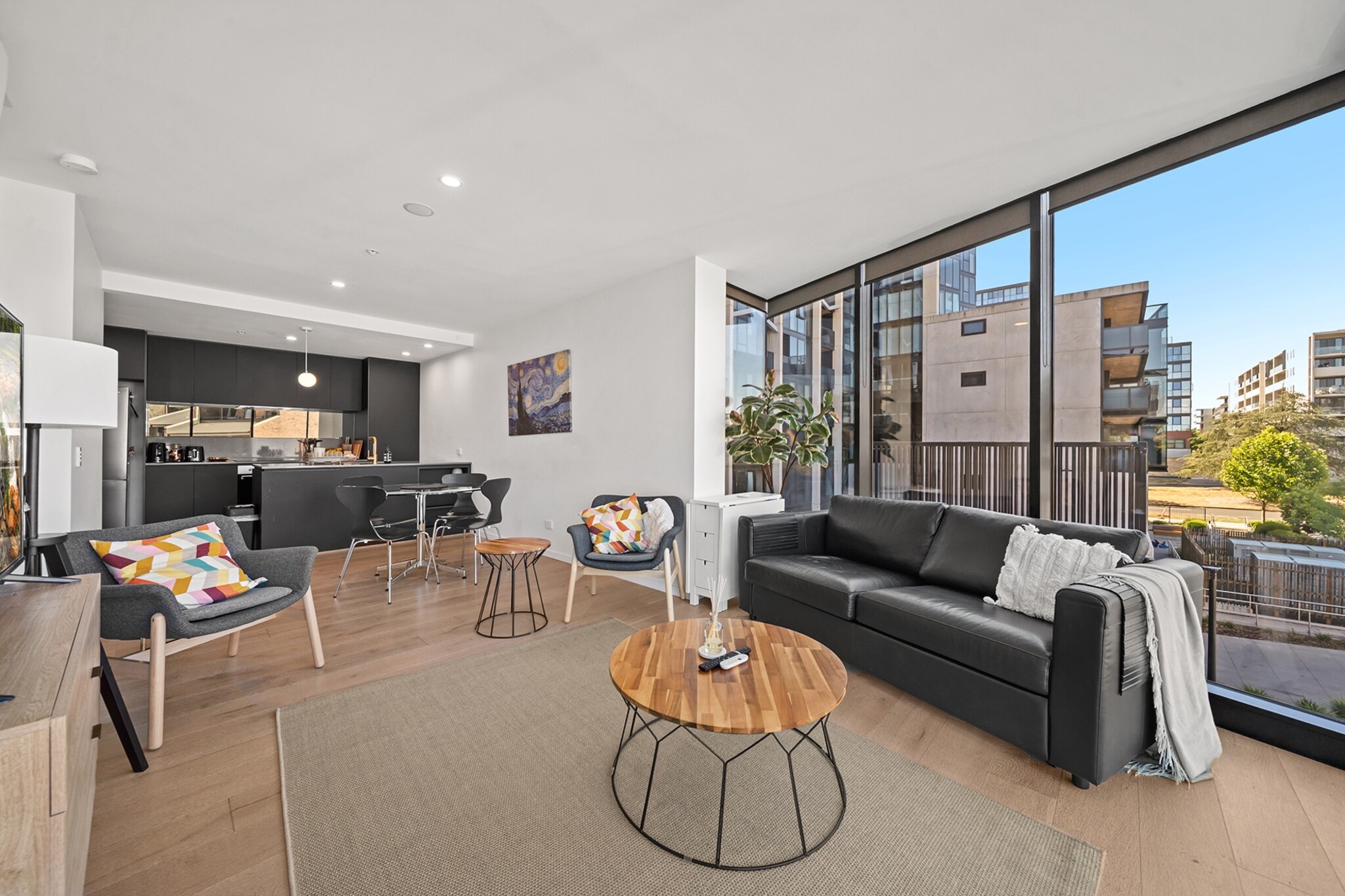 Property description
This stylish 2-bedroom apartment in Reid offers a bright and modern stay with convenient access to Canberra’s city centre. Features include secure underground parking, a private balcony, and a communal garden. Enjoy comfort and privacy with a spacious living area, a fully equipped kitchen, and amenities like Wi-Fi and air conditioning. Ideal for solo travellers or couples, this apartment is the perfect base for exploring Canberra.
The space
This charming apartment offers a bright, open living space with timber flooring and modern furnishings. The living room is furnished with a comfortable couch, a coffee table, and a TV, with access to streaming services like Netflix. The kitchen is fully equipped with an electric stove, oven, microwave, and a dishwasher, as well as all the essential cookware.
The bedroom, with a queen-sized bed, features bedside tables, lamps, and blackout blinds for restful sleep. The bathroom is modern, with a walk-in shower and essential toiletries provided.
Additional amenities include a reverse-cycle air conditioner in the living room, a study nook in the living area, and access to a communal garden. Guests can enjoy the private balcony or relax in the garden. The apartment is easily accessible with secure entry, and underground parking is available for one vehicle.
Whether you're visiting for work or leisure, this well-located apartment offers comfort and convenience with proximity to local shops, cafes, and public transport links.