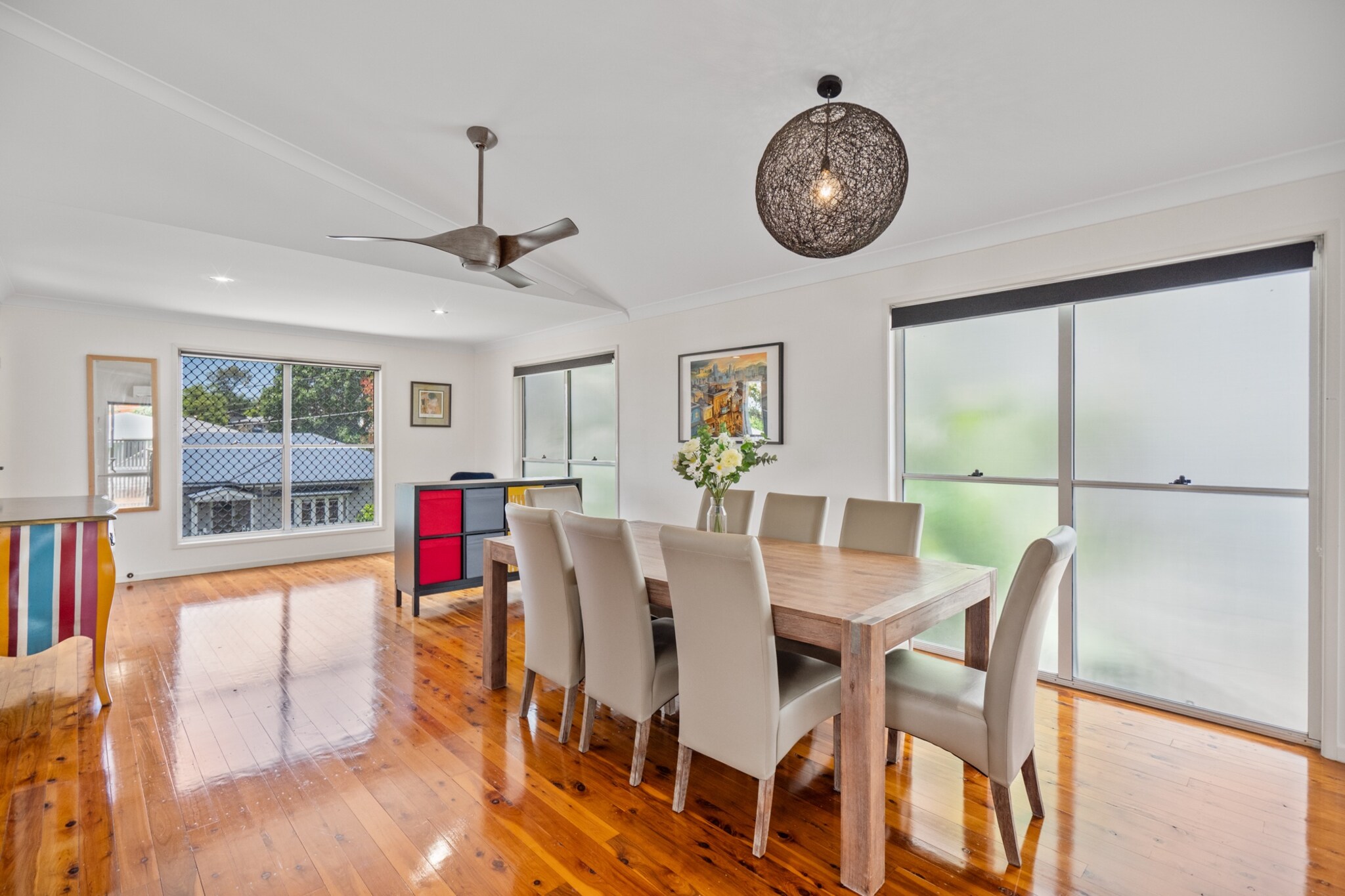 Property description
This bright and spacious Annerley home offers a relaxed stay with leafy surrounds and modern features. Featuring a generous open-plan layout, outdoor entertaining space, and a private garden, it's perfect for families or working travellers. Enjoy self-contained comfort with air conditioning in all rooms, plus a dedicated study nook and on-site parking. Keyless check-in details will be shared before arrival.
The space
Set across a raised single level, this inviting home combines space and style for an easy Brisbane stay. The open-plan living and dining area features wooden floors, a large sofa, ceiling fans, and direct access to a back balcony overlooking the garden. A modern kitchen sits adjacent, fully equipped with an induction cooktop, dishwasher, and coffee machine.
 
The three bedrooms are light-filled and air-conditioned, with two queen beds and one king bed. All rooms include ceiling fans, blackout blinds, and ample storage. The master bedroom also features a private ensuite, while a second bathroom and separate toilet provide additional convenience.
 
A study nook located in the second bedroom makes it easy to stay connected, while the private laundry and clothes drying area add to the property’s self-sufficiency.
 
Outdoors, the garden is accessible via a flight of stairs from the back balcony and includes a full outdoor furniture set. With leafy outlooks and a peaceful vibe, this home is ideal for longer stays or families seeking comfort and privacy in Brisbane's inner-south.