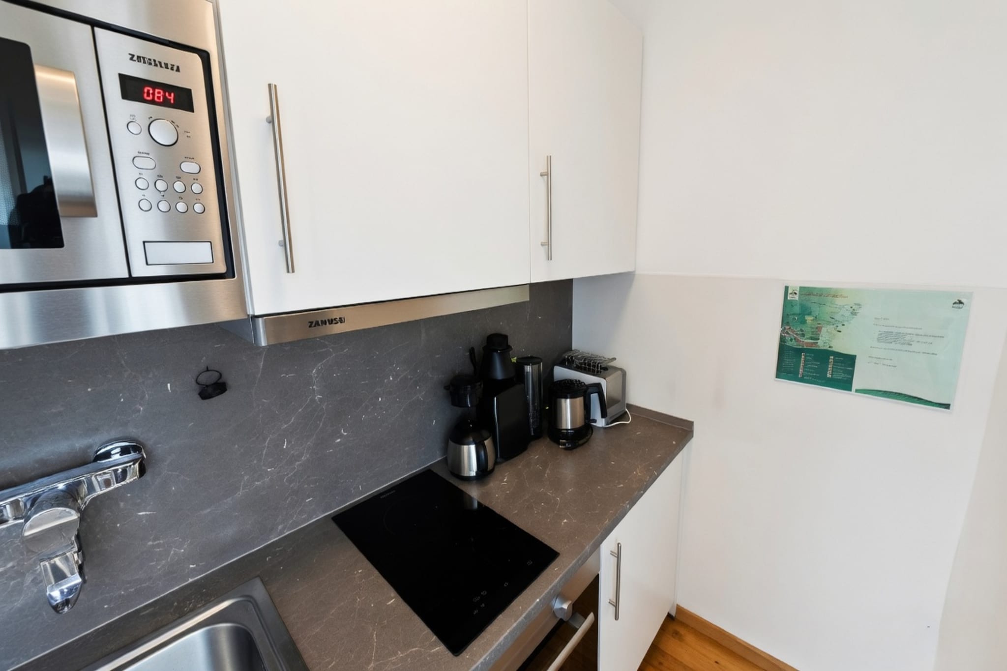 On the 6th floor: (Kitchen(dining table, hob(4 ring stoves, ceramic), electric kettle, toaster, coffee machine, oven, combination microwave, fridge(+ freezer)), Living/bed room(single sofa bed, double fold-away bed, TV(cable, flatscreen), seating area), bathroom(shower, washbasin, toilet, hairdryer), balcony)\n\ngarage, tumble dryer(paid), cot, sauna(shared with other guests), washing machine(paid), garden, garden furniture, parking, swimming pool(shared with other guests, indoor), play equipment, slide, lift, toys, Swing set, Charging post for electric cars, Towels/Sheets (Incl.)