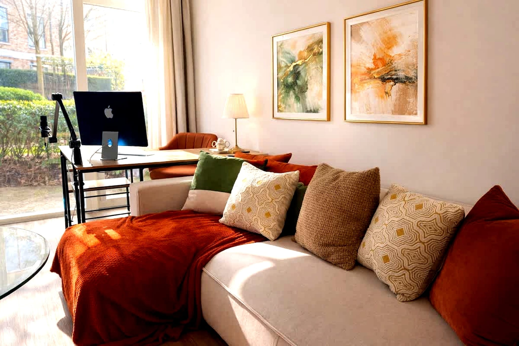 Kitchen(stove, electric kettle, toaster, oven, microwave, dishwasher, dishes and cutlery, Cooking basics), bedroom(double bed), bedroom(double bed), bathroom(bath tub, washbasin, toilet, hairdryer, body soap, Shower gel), bathroom(bath tub, washbasin, toilet, shampoo, Conditioner), First Aid, Garden, tumble dryer, washing machine, balcony, heating, iron, Essentials, Dedicated workspace, Cleaning products