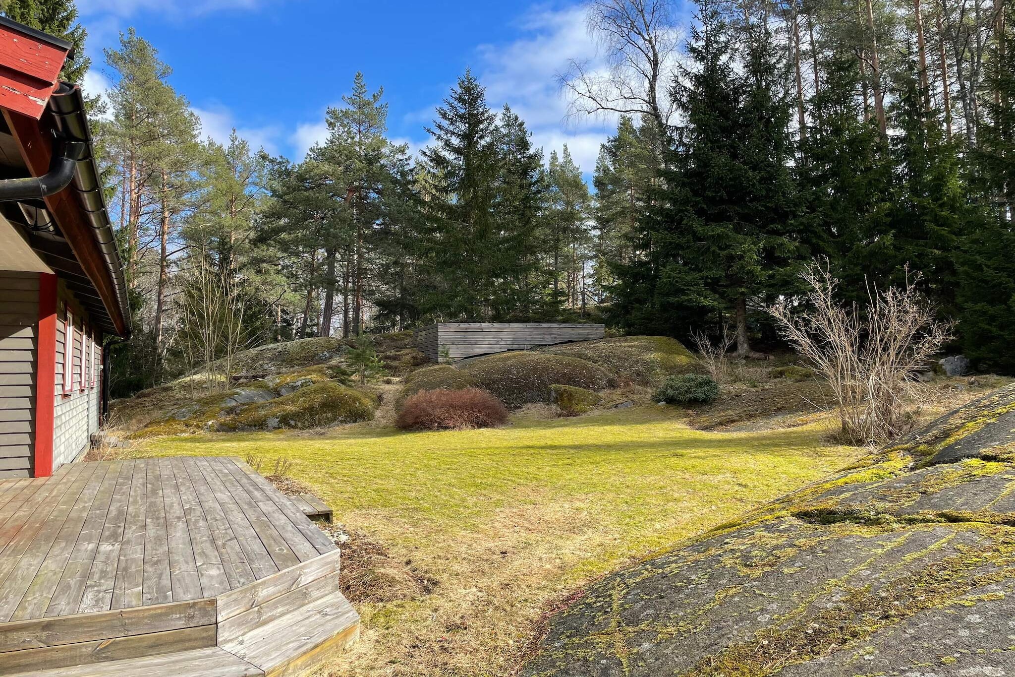 Annex: (2x single bed)\n\nInternet Access DSL, Kitchen(cooker(electric), coffee machine, microwave, dishwasher, fridge, freezer(200-249L), water from well), Living/bed room(single folding bed, TV(swedish TV channels), fireplace, chromecast), bedroom(double bed), bedroom(single bed), bedroom(single bed), bathroom(tumble dryer, washbasin, shower, toilet, washing machine), balcony, garden furniture, parking, swimming pool(shared with other guests, outside), geothermal energy, air to air heatpump