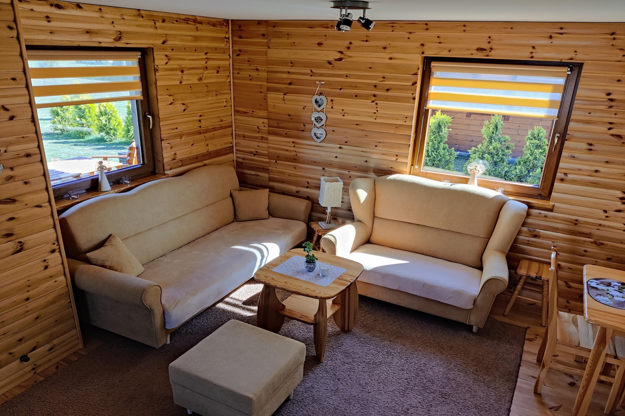 Ground floor: (open kitchen(electric kettle, toaster, cooker(4 ring stoves, induction), hood, coffee machine, oven, waffle iron, microwave, dishwasher, fridge-freezer), Living/diningroom(TV(flatscreen, satellite, international television channels), dining table(6 persons), seating area), bathroom(shower, washbasin, toilet, washing machine, hairdryer))\n\nOn the 1st floor: (bedroom(double bed), bedroom(2x single bed), bedroom(3x single bed))\n\nInternet access, Trampoline, Play area, Lawn, heating(electric), terrace(private, roofed), garden(shared with other guests, fenced, 1500 m2), garden furniture, sun loungers, BBQ(charcoal), parking, sand pit(shared with other guests), slide, high chair, ironing board, iron, Swing set, baby crib(free)