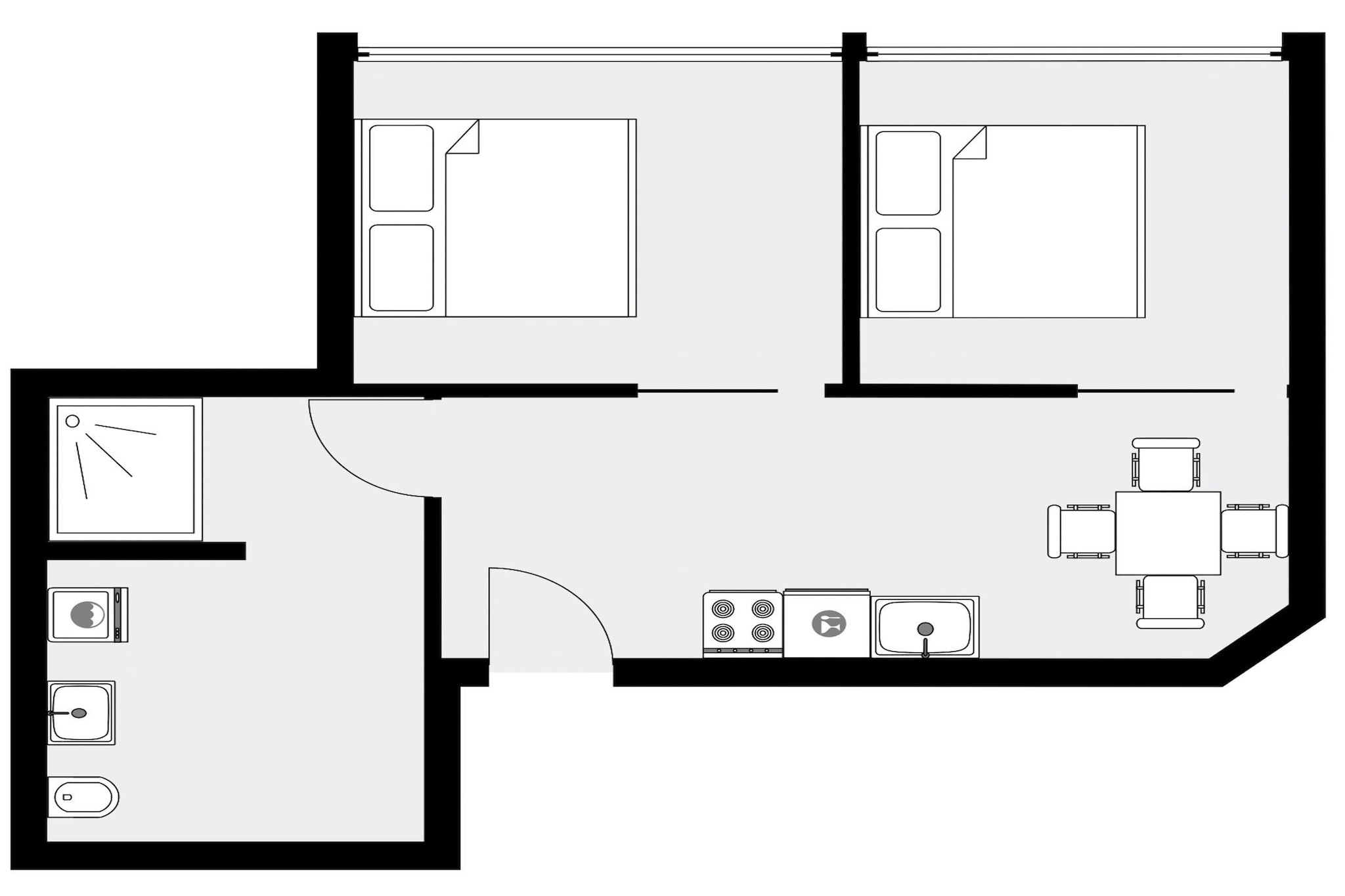 E2.South S 2BR - Plattegrond