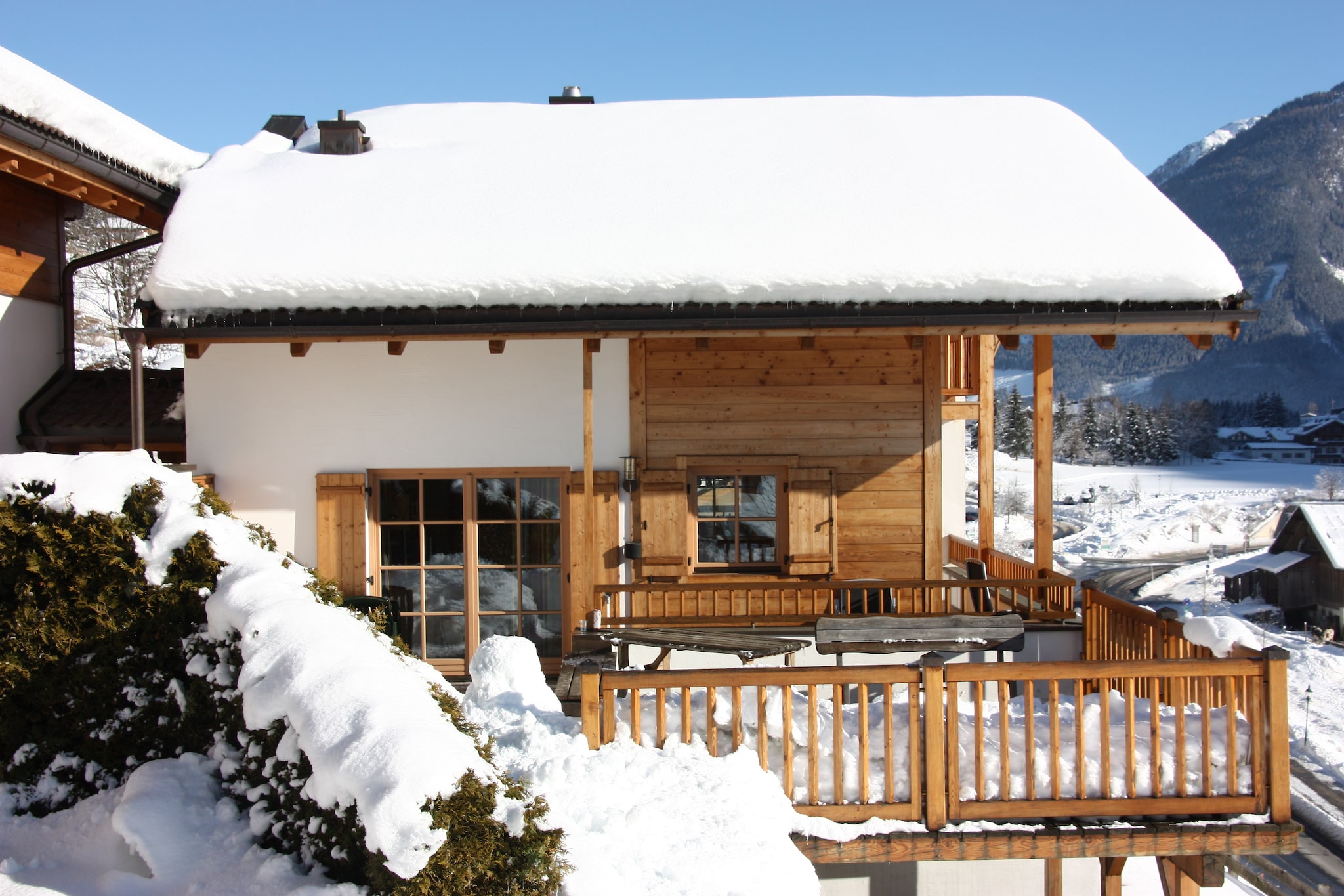 This charming 3-bedroom chalet is in Königsleiten near the ski area. It is ideal for a family and can accommodate 6 guests. This has a private swimming pool for you to take a refreshing dip.
This chalet is only 200 m away from the ski bus. The nearest restaurants are 100 m from the stay. The local grocer is only 500 m away if you run out of your essentials.
A living room has a fireplace, TV, radio and CD player for your comfortable stay. Parking is provided on the premises. Central heating can be availed at the property. If travelling with your kids, you can rent a cot and high chair at the chalet.
You can check-in from 4-6 PM and you can check-out from 9-10 AM.