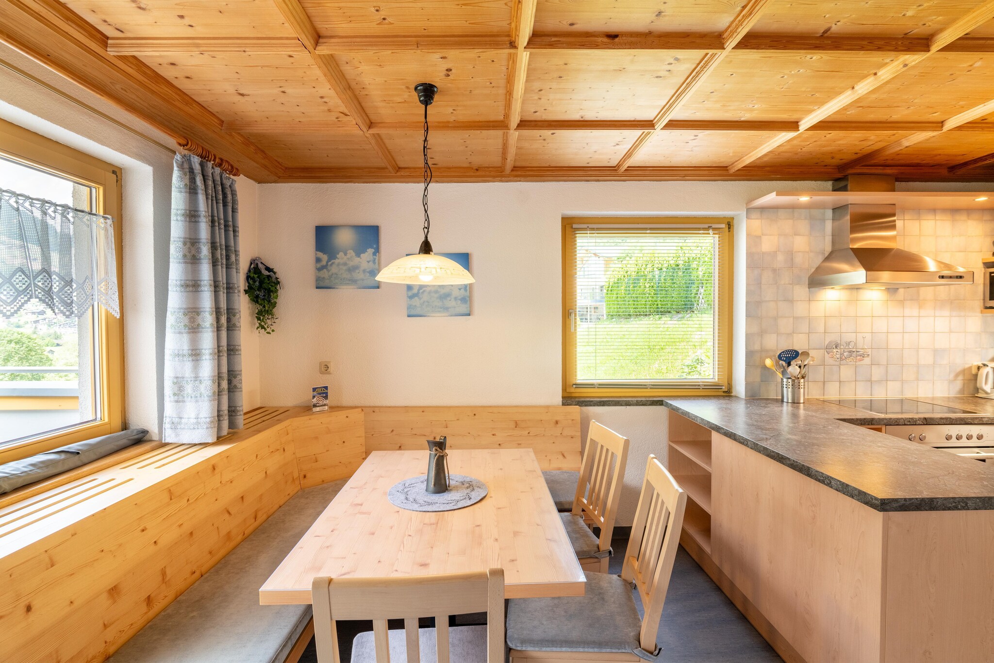 House Rifa is situated just 0.5 km from the largest ski resort in the area of Montafon, 'Silvretta Nova' and is located near the attractive town of Gaschurn. The cosy, spacious, six persons accommodation is located on the 1st floor. The accommodation is of a good standard and has a lovely balcony blessed with beautiful views. You do not need to use your car during your holiday as the ski bus stops in front of the door and the centre of Gaschurn is within walking distance.
Stay in this amazing apartment with your friends or families. The accommodation is of a good standard and has a lovely balcony blessed with beautiful views. It is located 0.5 km away from the largest ski resort in the area of Montafon, Silvretta Nova' and is located near the attractive town of Gaschurn. You do not need to use your car during your holiday as the ski bus stops in front of the door and the centre of Gaschurn is within walking distance.
There is a lovely relaxation area with sauna, solarium and shower where you can relax. There is a fee for using the solarium. Ski boots must be stored in the ski cellar, there is also a heated boot dryer there. There is parking for 2 cars. You can end the day in the large shared garden. The central heating keeps the house warm.
Ski passes and hiking tickets are available directly at reception.