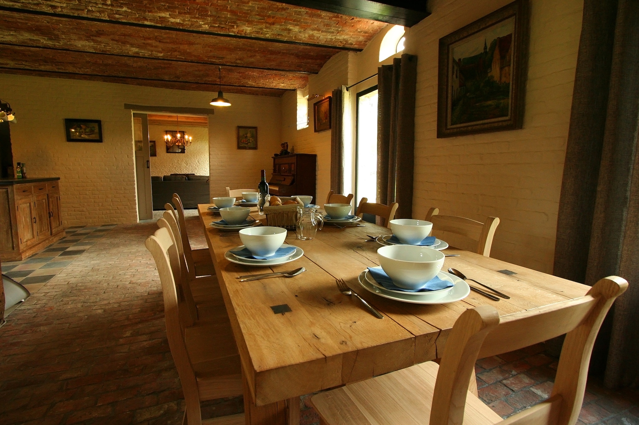 Ground floor: (Living room(TV(cable, dutch television channels, german television channels, international television channels), seating area, DVD player, stereo unit), dining room, Kitchen(electric kettle, toaster, coffee machine(pads), oven, microwave, dishwasher, fridge-freezer, tumble dryer, washing machine), Bedroom with bathroom(double bed, shower, washbasin, toilet), Bedroom with bathroom(double bed, shower, washbasin, toilet))\n\nOn the 1st floor: (Bedroom with bathroom(single bed, double bed, shower, washbasin, toilet), Bedroom with bathroom(double bed, shower, washbasin, toilet), Bedroom with bathroom(single bed, double bed, shower, washbasin, toilet))\n\nPool house: (relaxation area(sauna(shared with other guests)), swimming pool(shared with other guests, indoor))\n\nstorage, fridge, heating(floor heating), garden, garden furniture, BBQ, parking, boules court, children\'s bed(on request), high chair(on request)