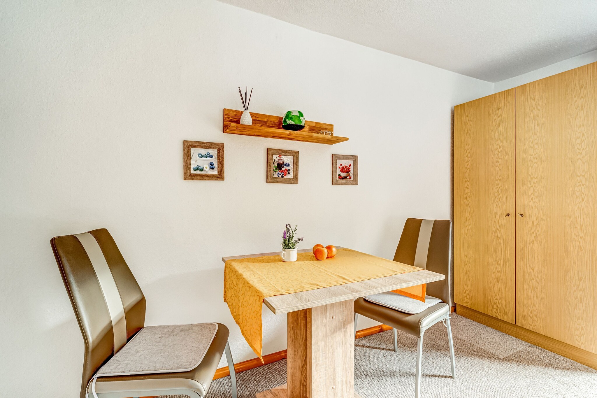 Ground floor: (Entrance, hall, Kitchen(electric kettle, toaster, cooker(2 ring stoves), coffee machine(filter), oven, fridge(+ freezer)), Living/bed room(double bed(140 x 200 cm), TV(flatscreen, satellite), stove(solid fuel)), bathroom(shower, washbasin, toilet))\n\nbalcony, heating(wood), garden, garden furniture, BBQ, parking